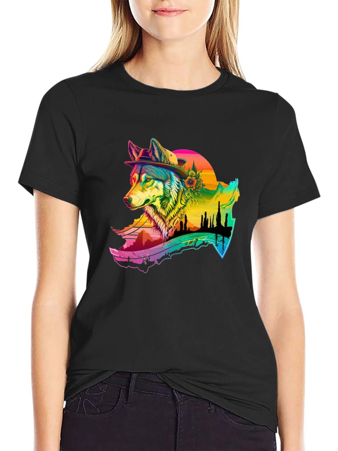 Rainbow Wolf Graphic T-Shirt - Stylish Menswear