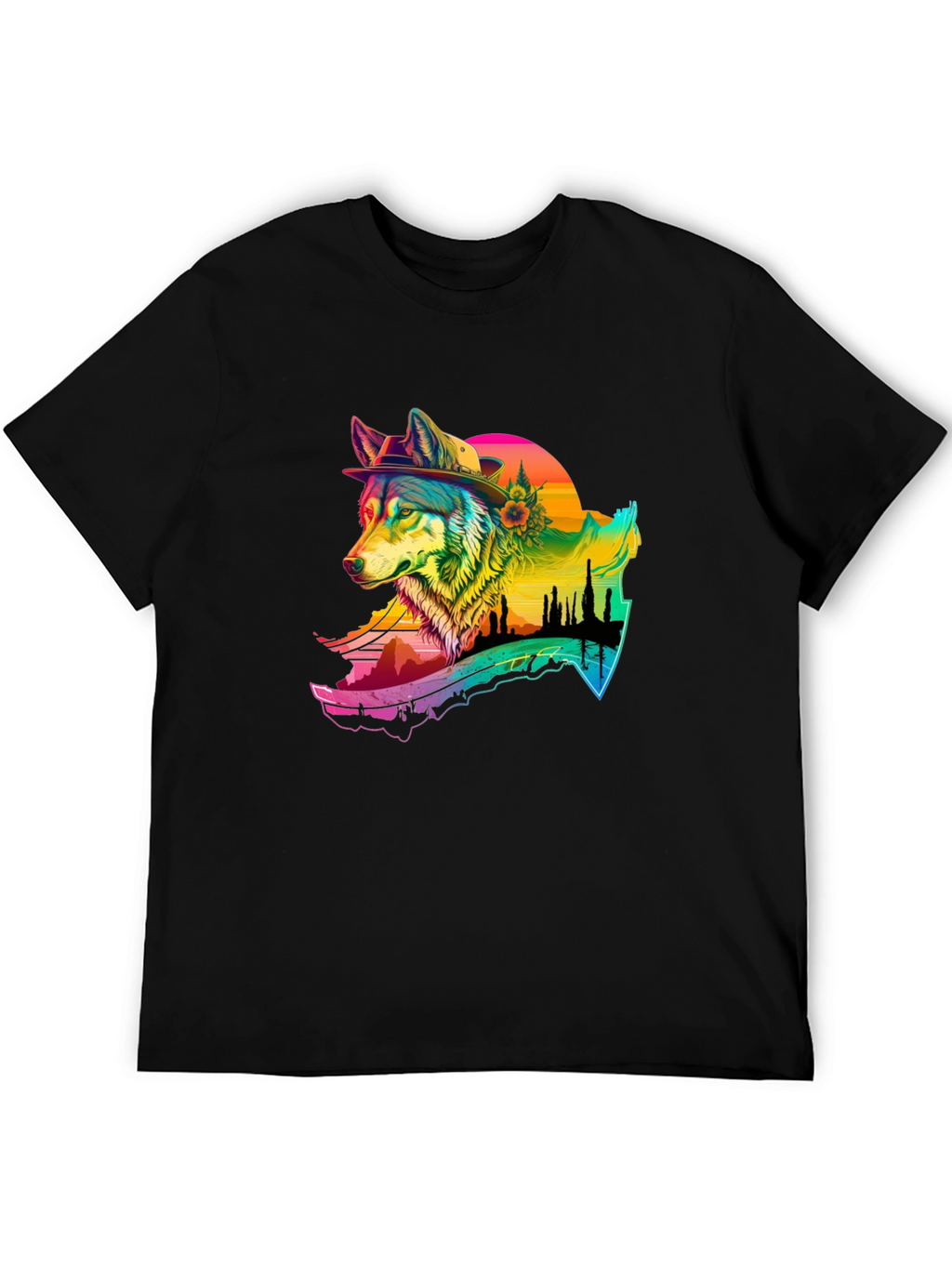 Rainbow Wolf Graphic T-Shirt - Stylish Menswear