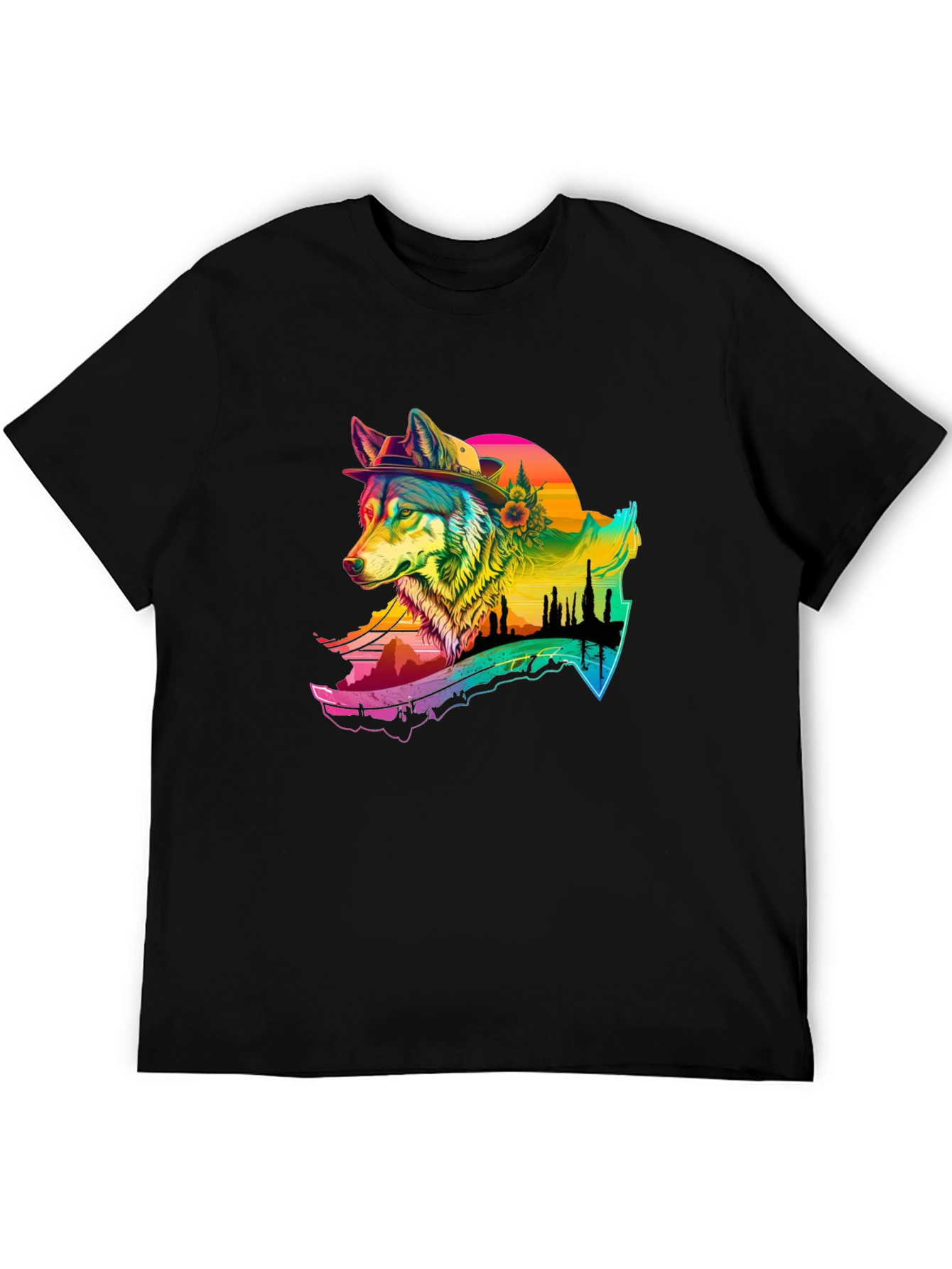 Rainbow Wolf Graphic T-Shirt - Stylish Menswear