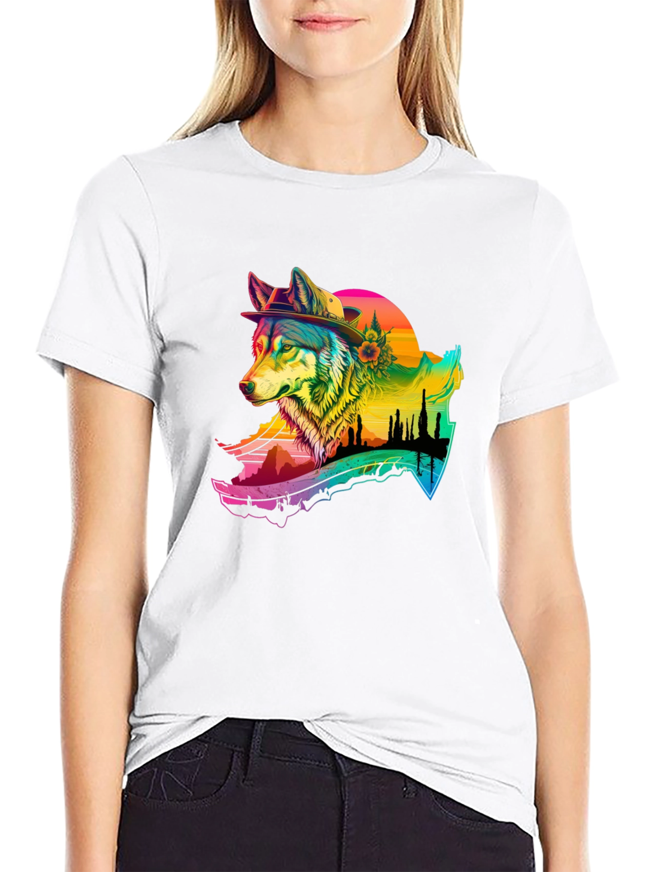Rainbow Wolf Graphic T-Shirt - Stylish Menswear