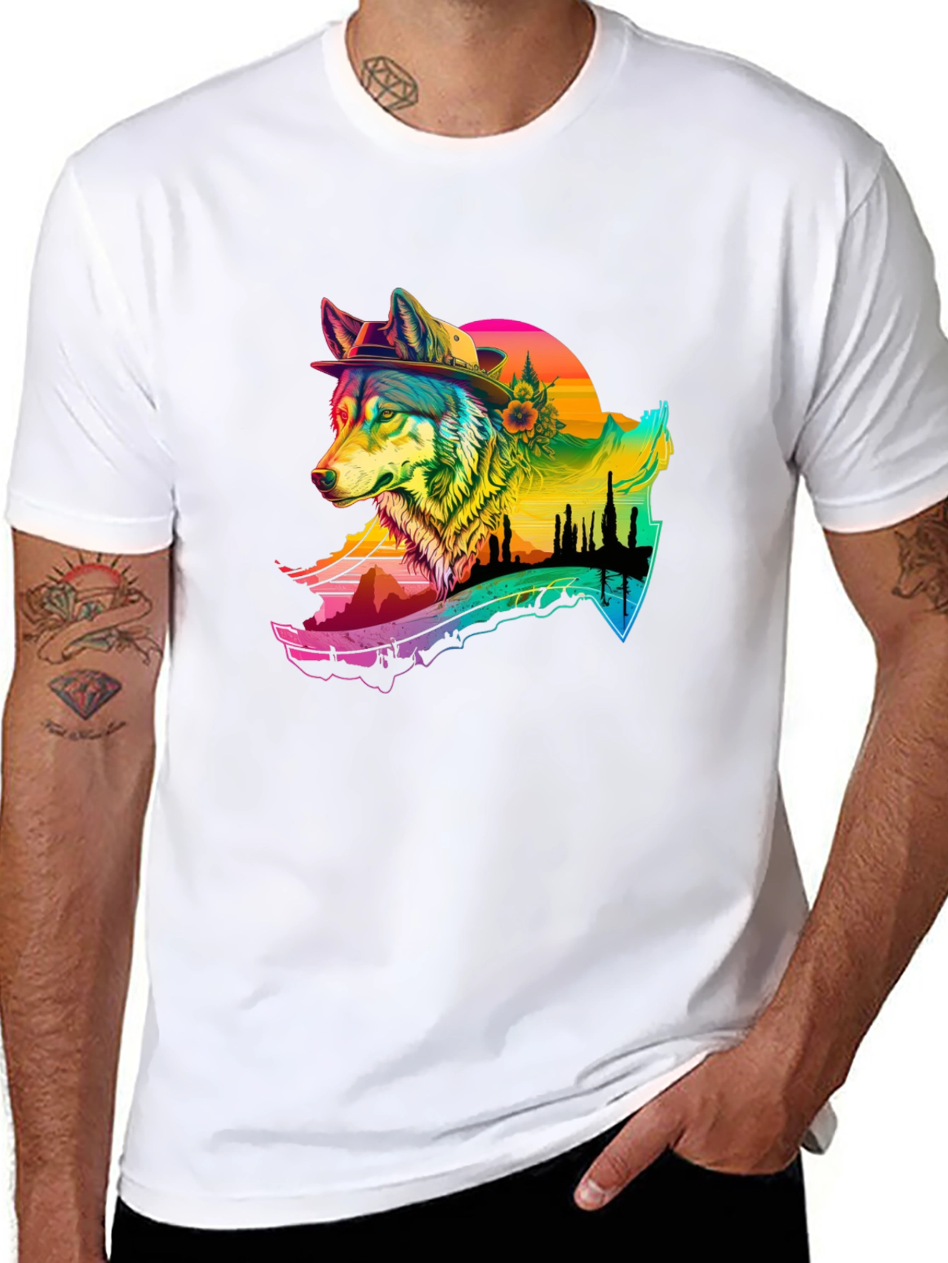 Rainbow Wolf Graphic T-Shirt - Stylish Menswear
