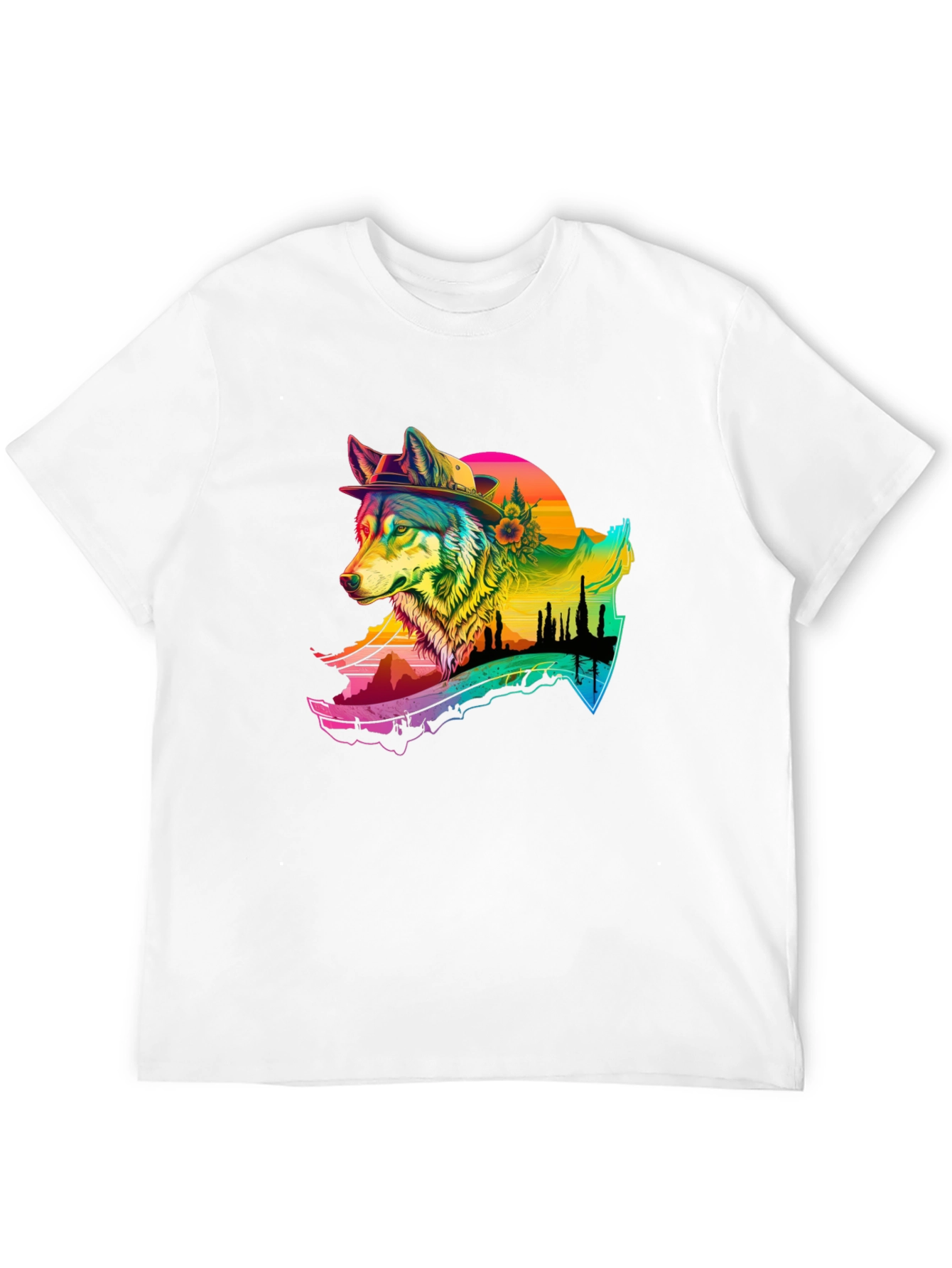 Rainbow Wolf Graphic T-Shirt - Stylish Menswear