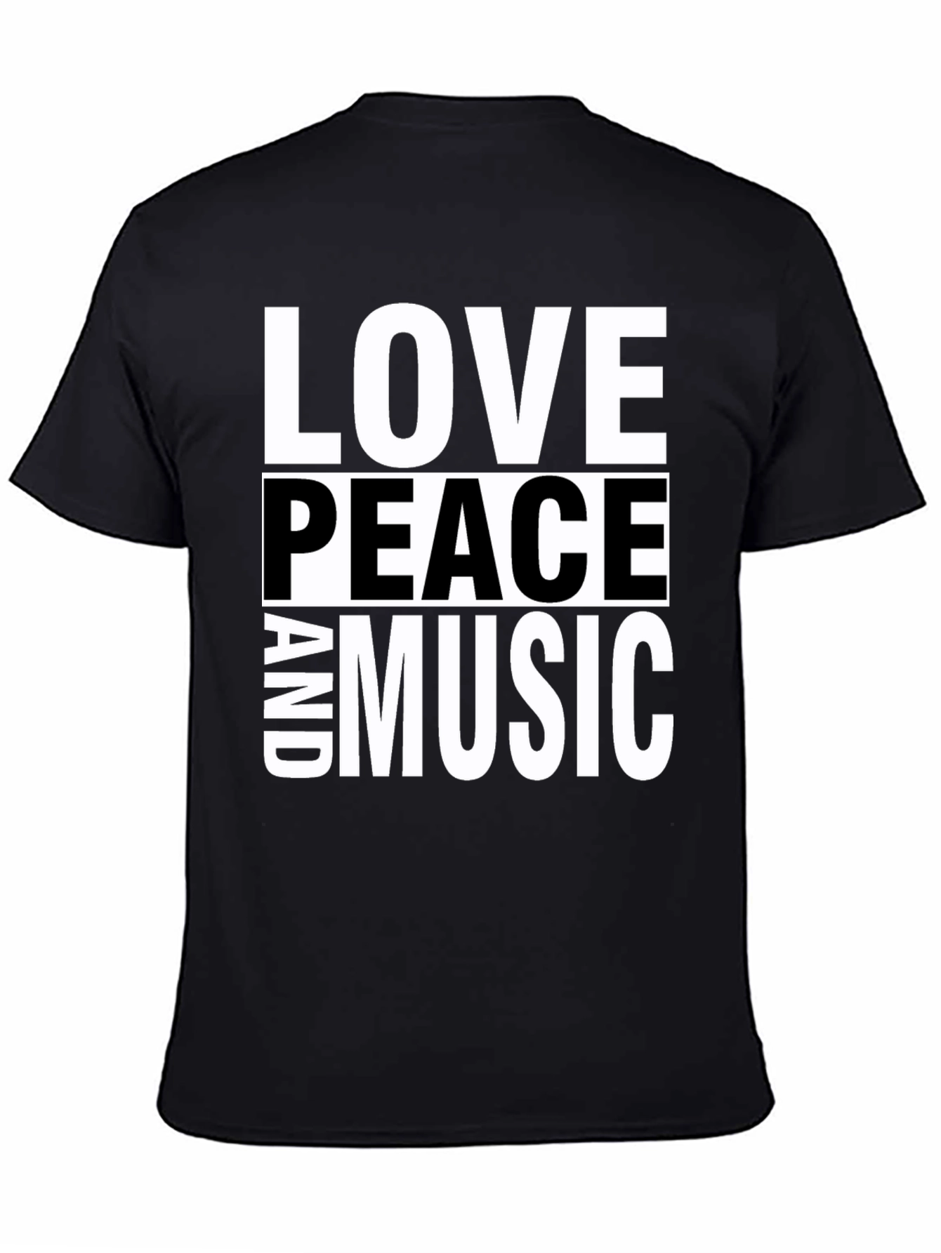 Love Peace and Music Black Graphic T-Shirt