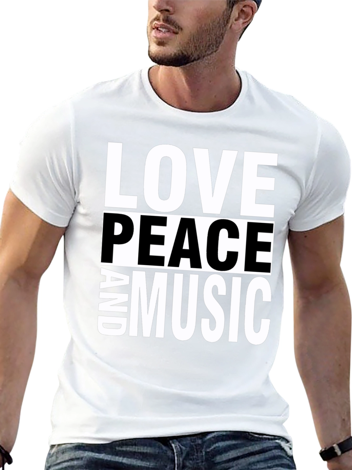 Love Peace and Music Black Graphic T-Shirt