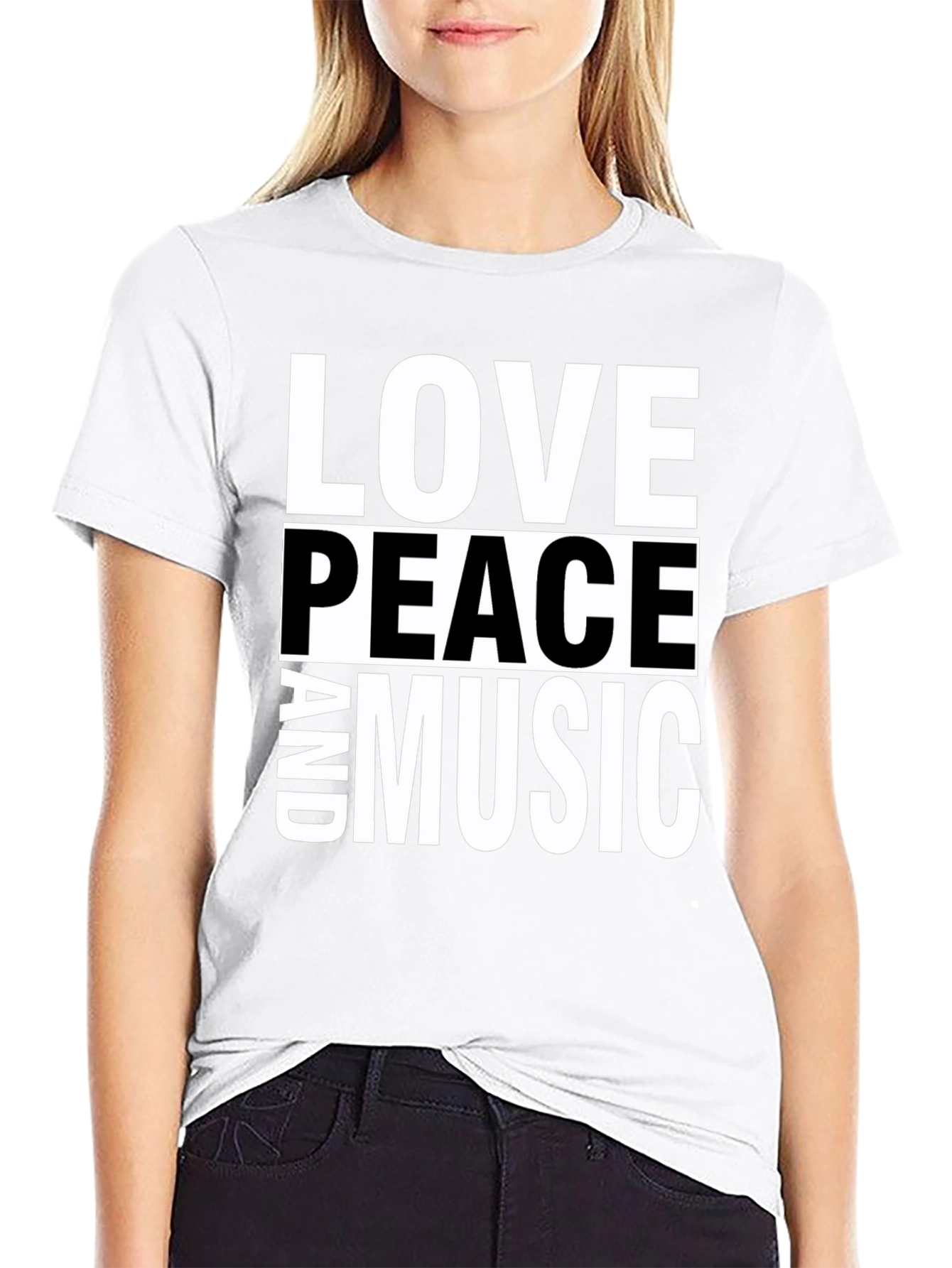 Love Peace and Music Black Graphic T-Shirt