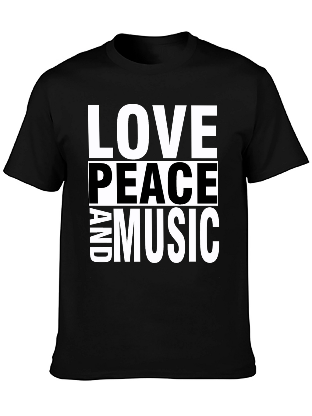 Love Peace and Music Black Graphic T-Shirt