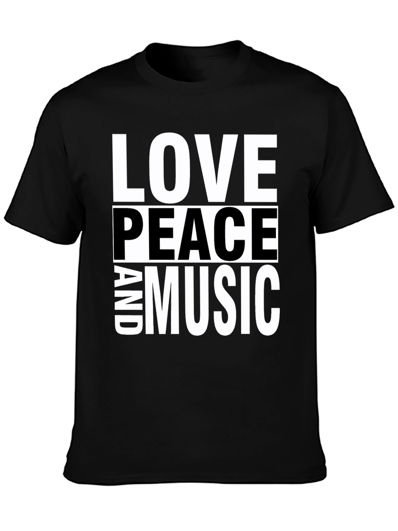Love Peace and Music Black Graphic T-Shirt