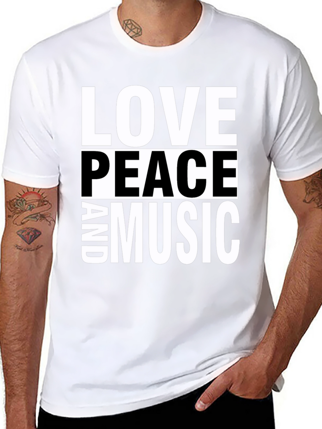 Love Peace and Music Black Graphic T-Shirt