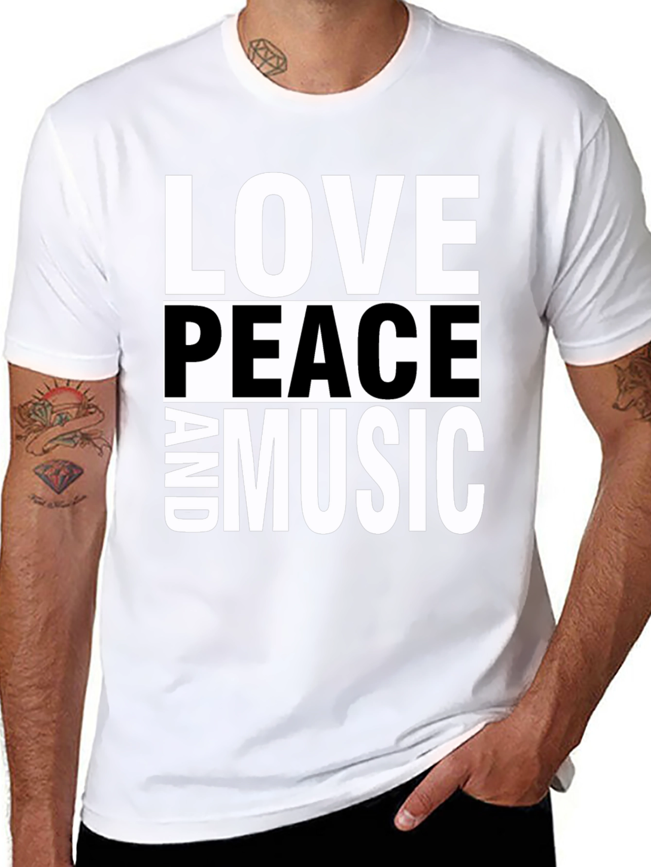 Love Peace and Music Black Graphic T-Shirt