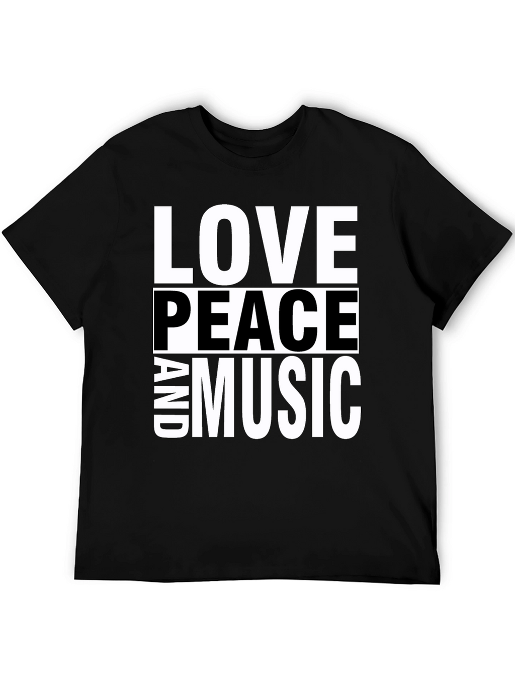 Love Peace and Music Black Graphic T-Shirt