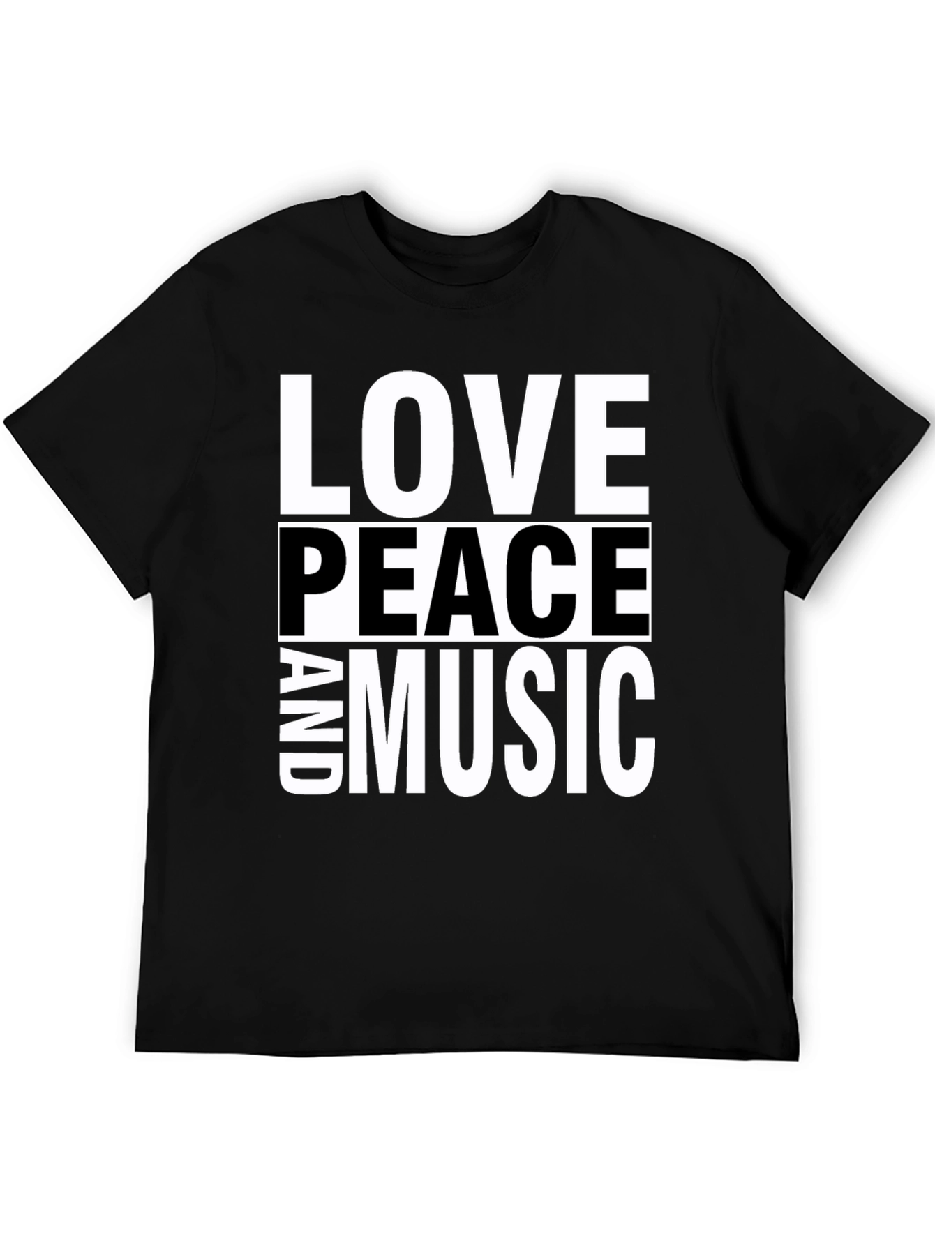 Love Peace and Music Black Graphic T-Shirt