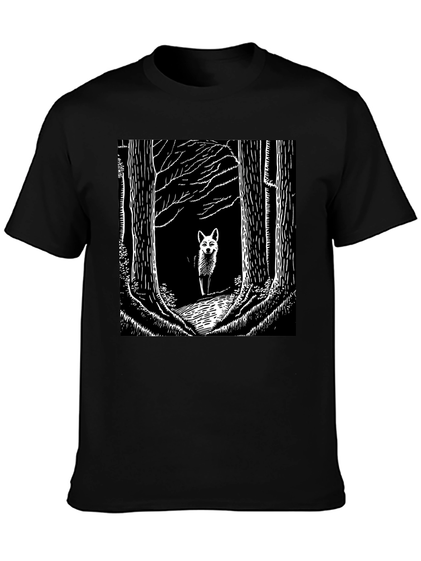 Fox in Woods Black T-Shirt