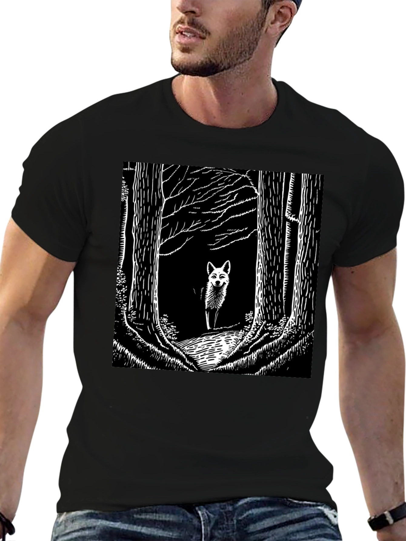 Fox in Woods Black T-Shirt