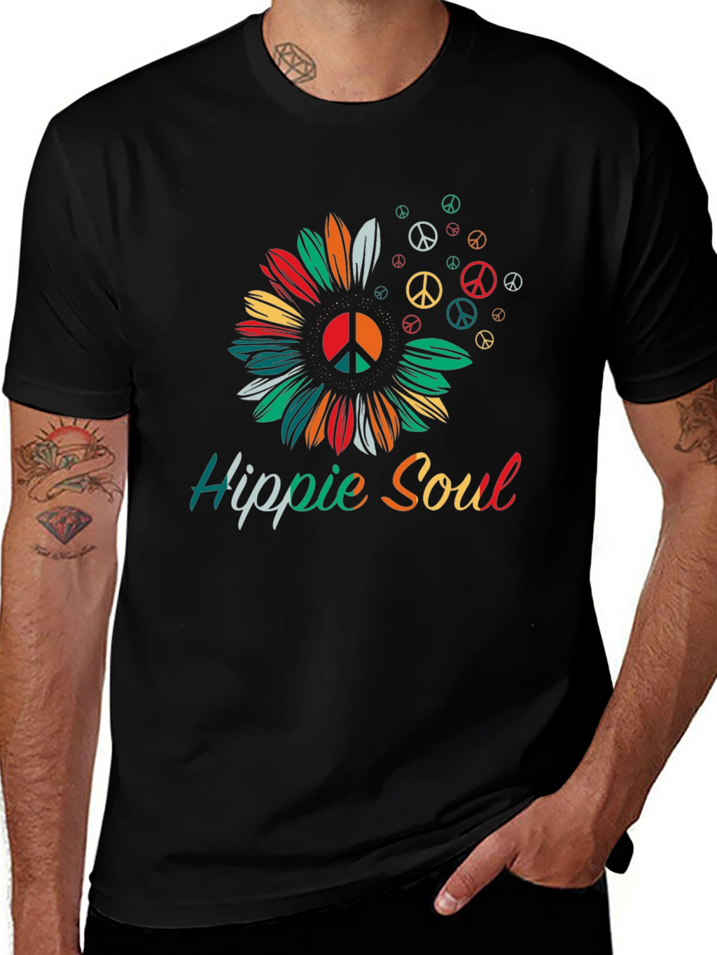 Hippie Soul T-Shirt - Peace Symbol Sunflower Graphic Tee