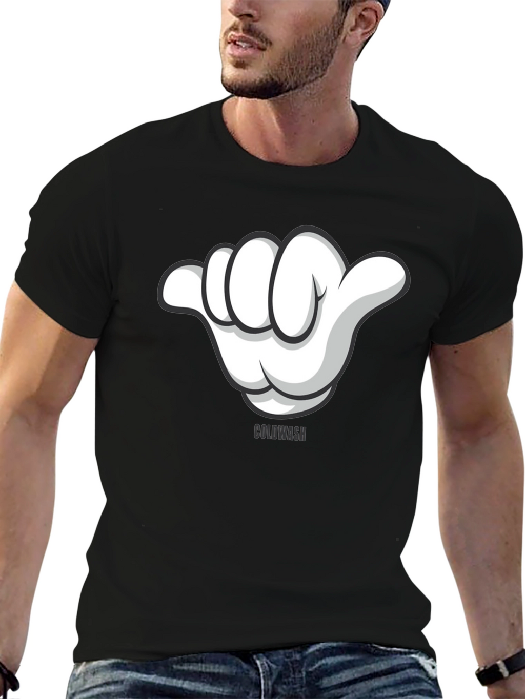 Hang Loose Cartoon Hand Graphic Tee - Black