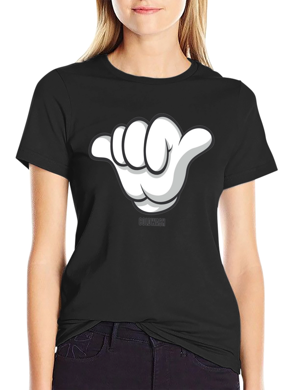 Hang Loose Cartoon Hand Graphic Tee - Black