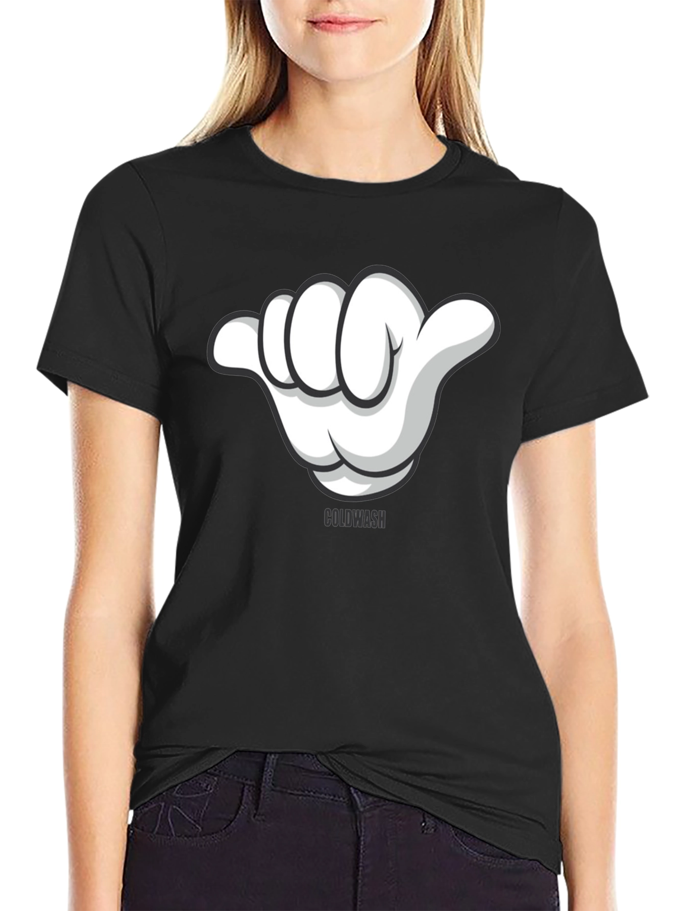Hang Loose Cartoon Hand Graphic Tee - Black