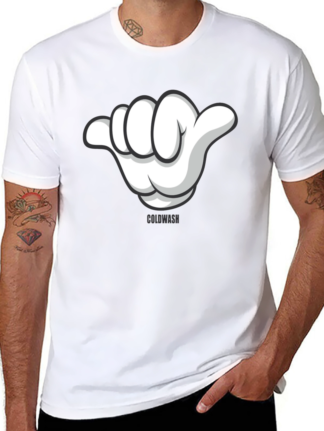 Hang Loose Cartoon Hand Graphic Tee - Black