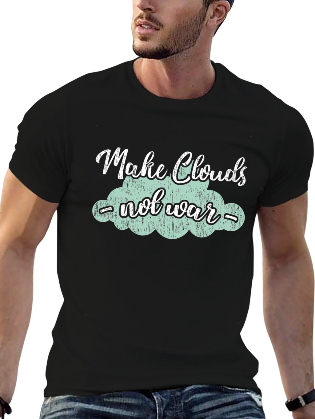 Make Clouds Not War Black Graphic Tee