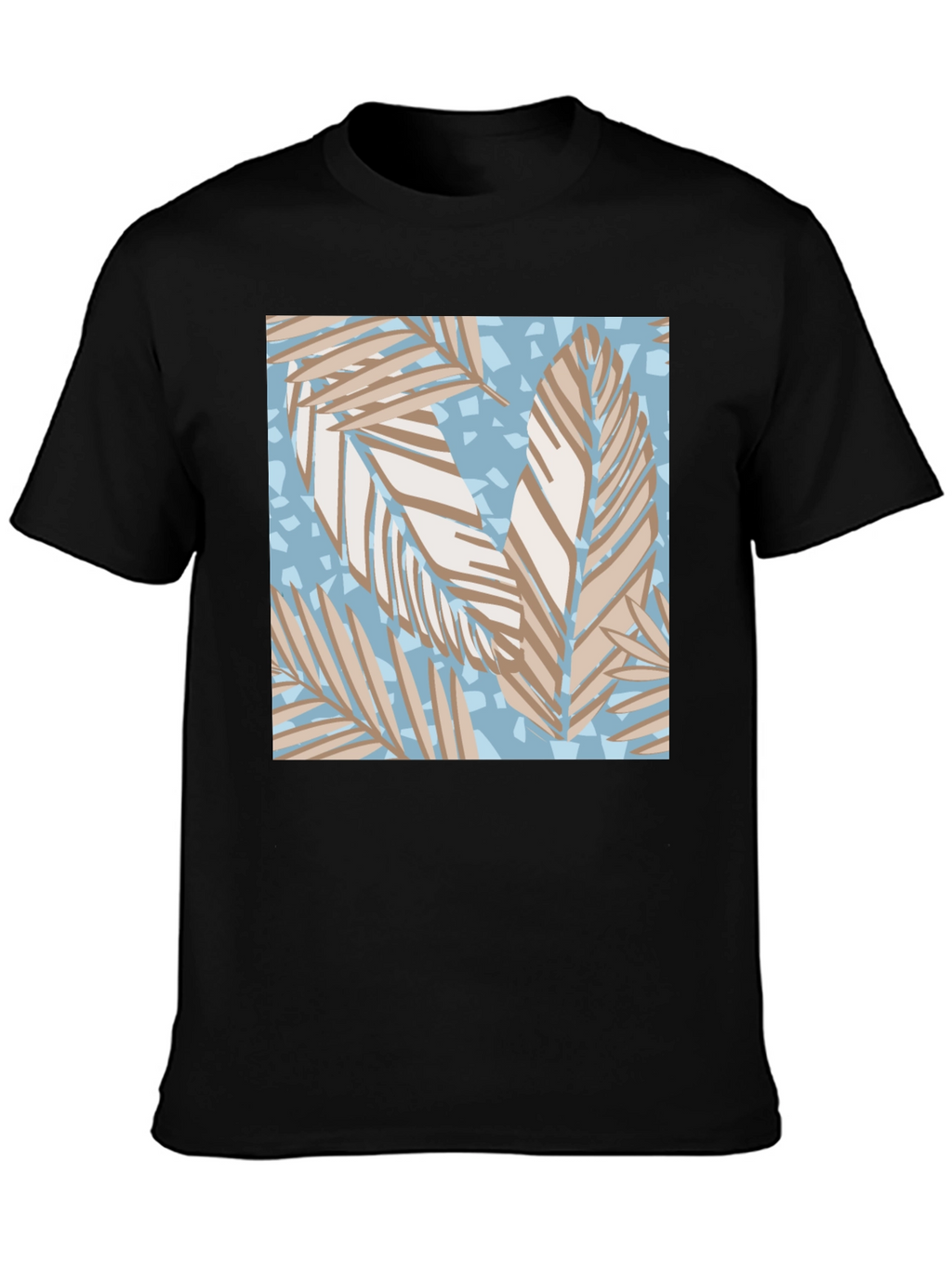 Tropical Leaf Print Black T-Shirt