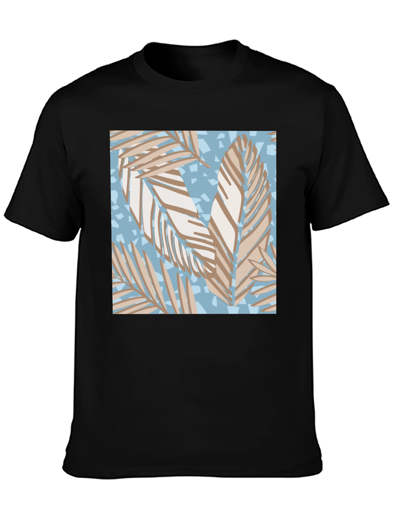 Tropical Leaf Print Black T-Shirt