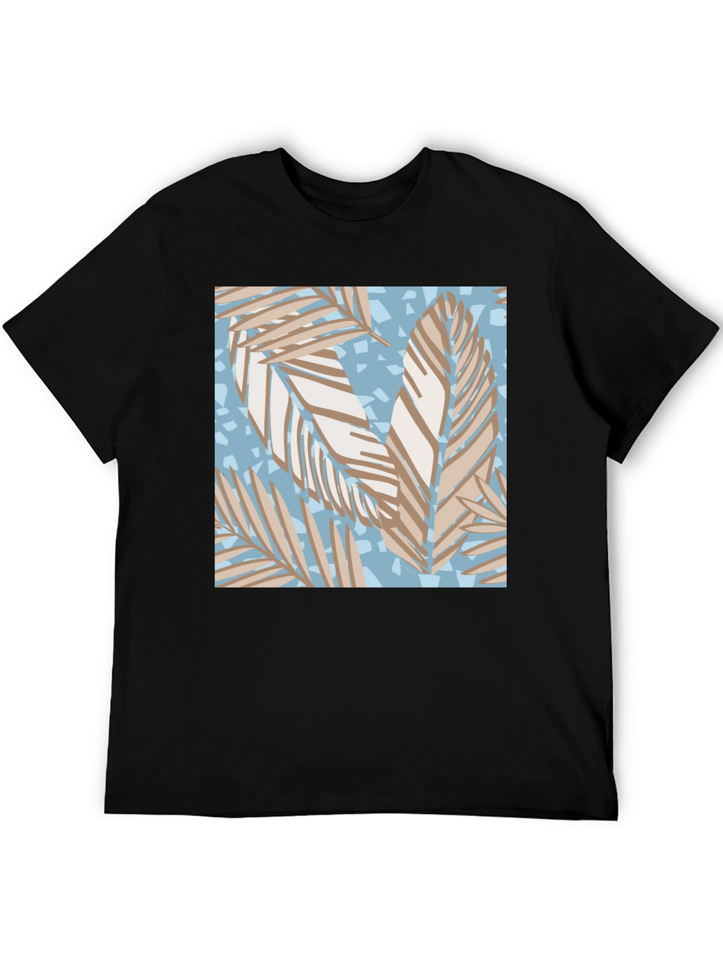 Tropical Leaf Print Black T-Shirt