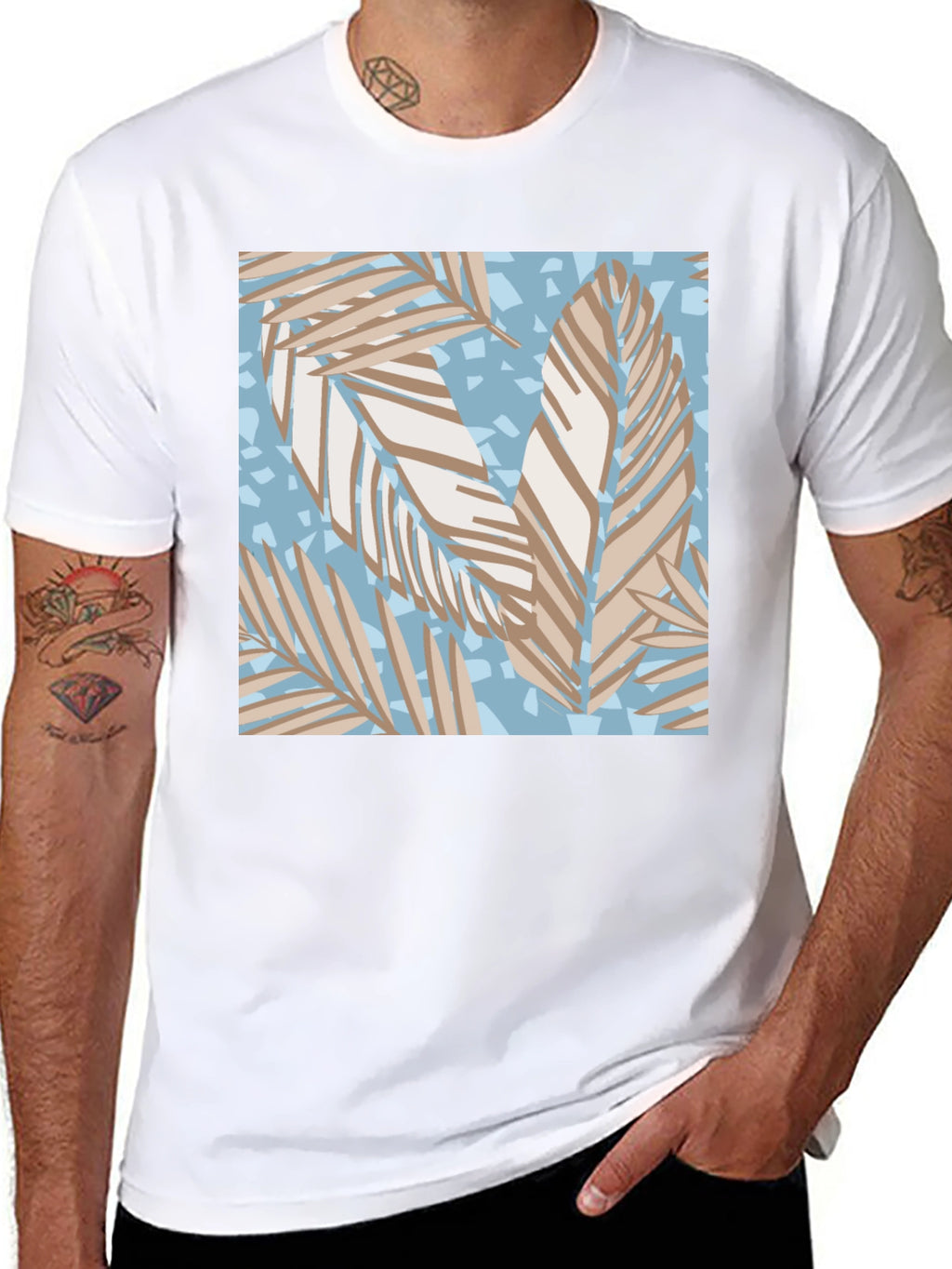 Tropical Leaf Print Black T-Shirt