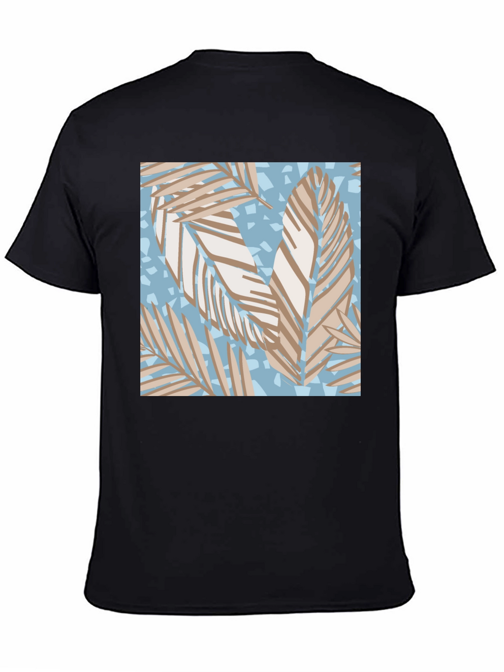 Tropical Leaf Print Black T-Shirt