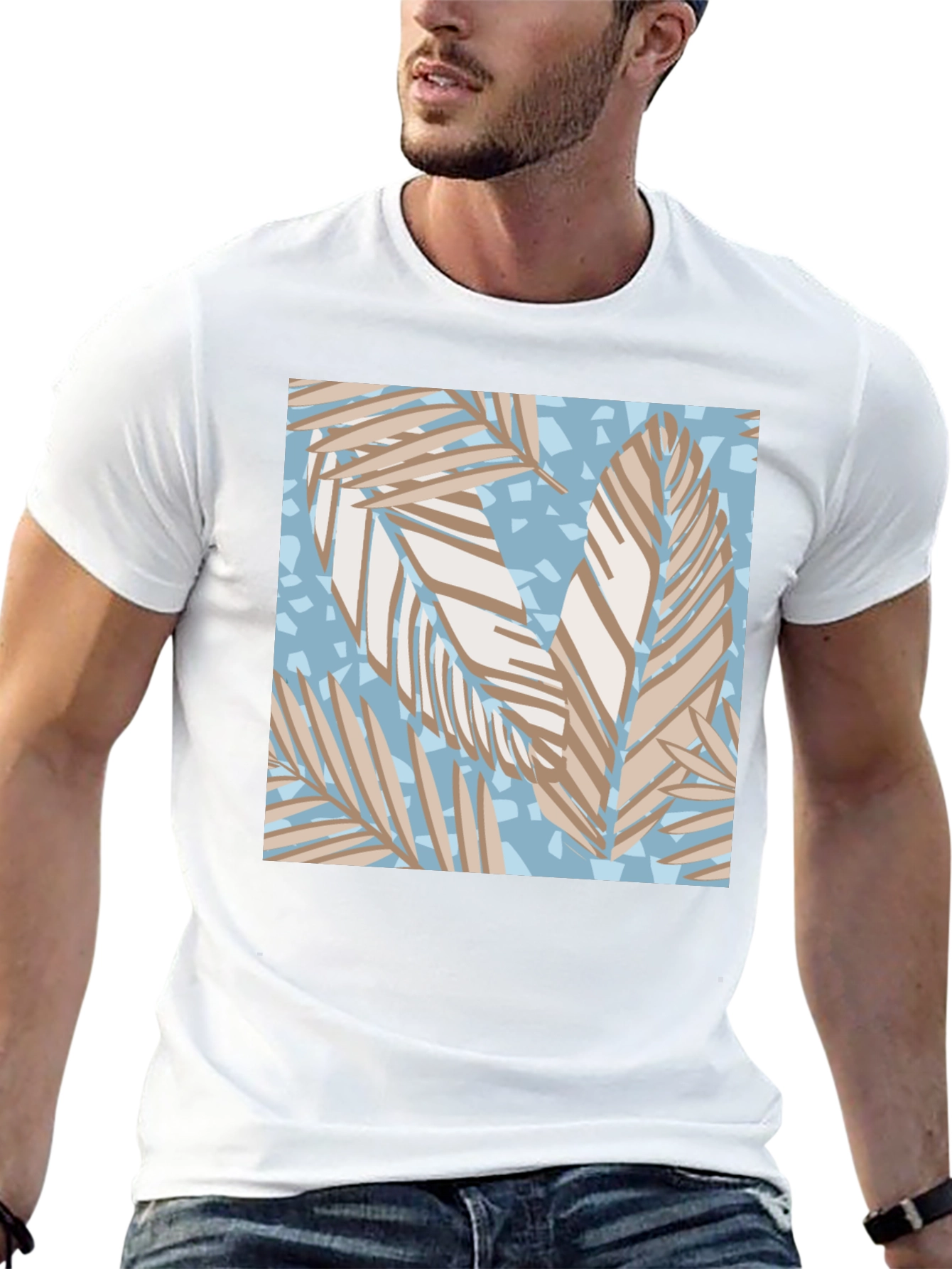 Tropical Leaf Print Black T-Shirt