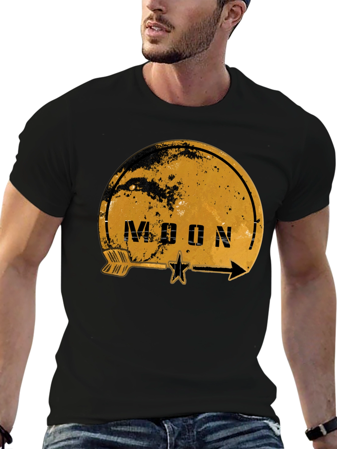 Moon Graphic Print Black T-Shirt