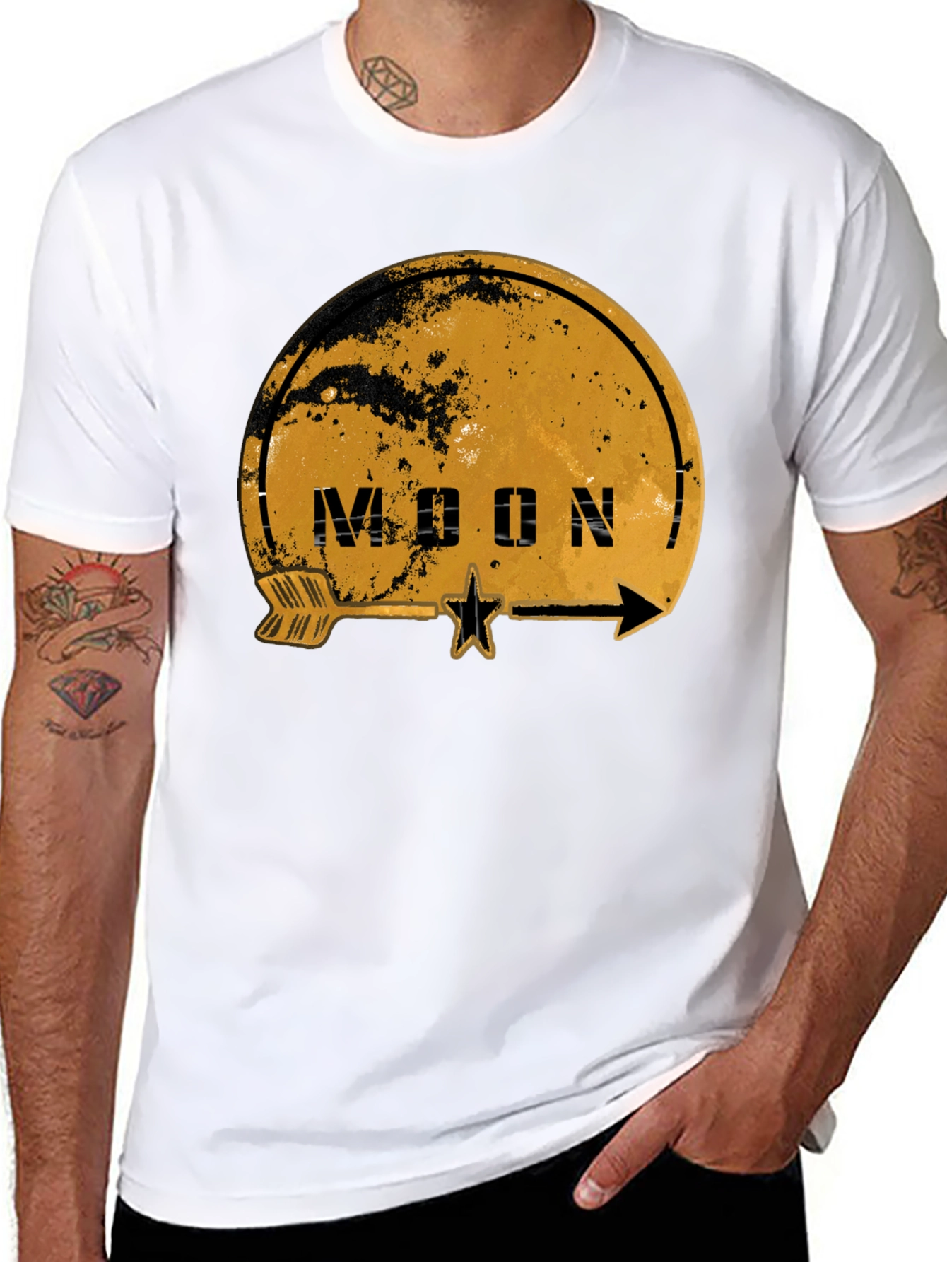 Moon Graphic Print Black T-Shirt