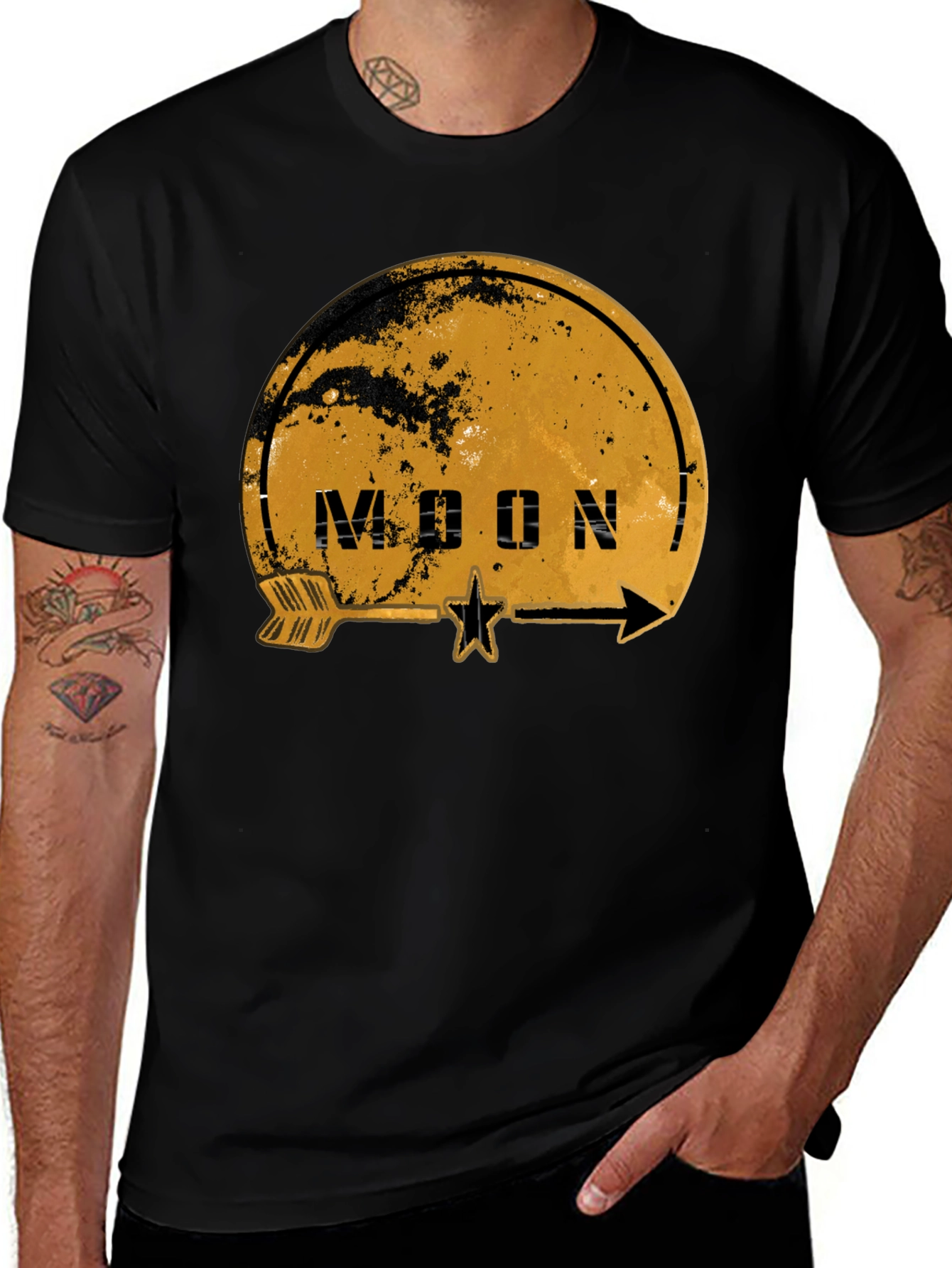 Moon Graphic Print Black T-Shirt