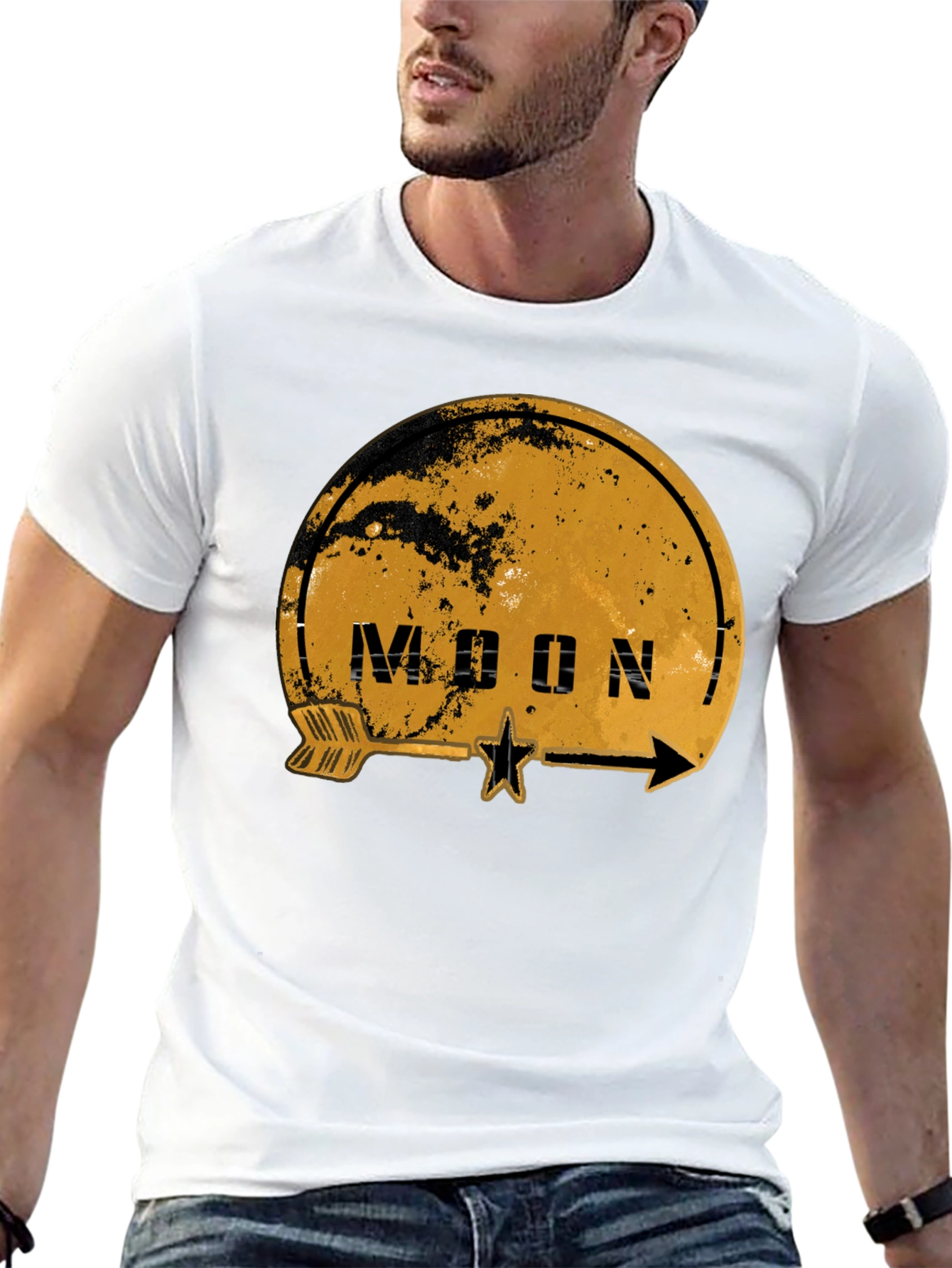 Moon Graphic Print Black T-Shirt