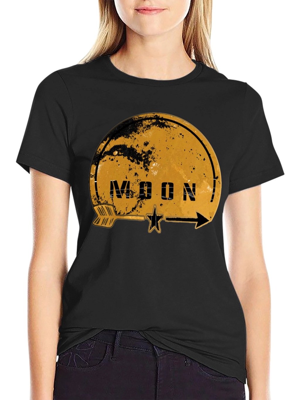 Moon Graphic Print Black T-Shirt