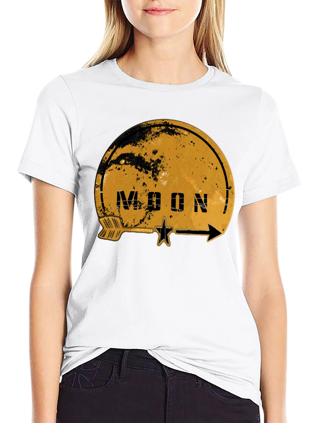 Moon Graphic Print Black T-Shirt