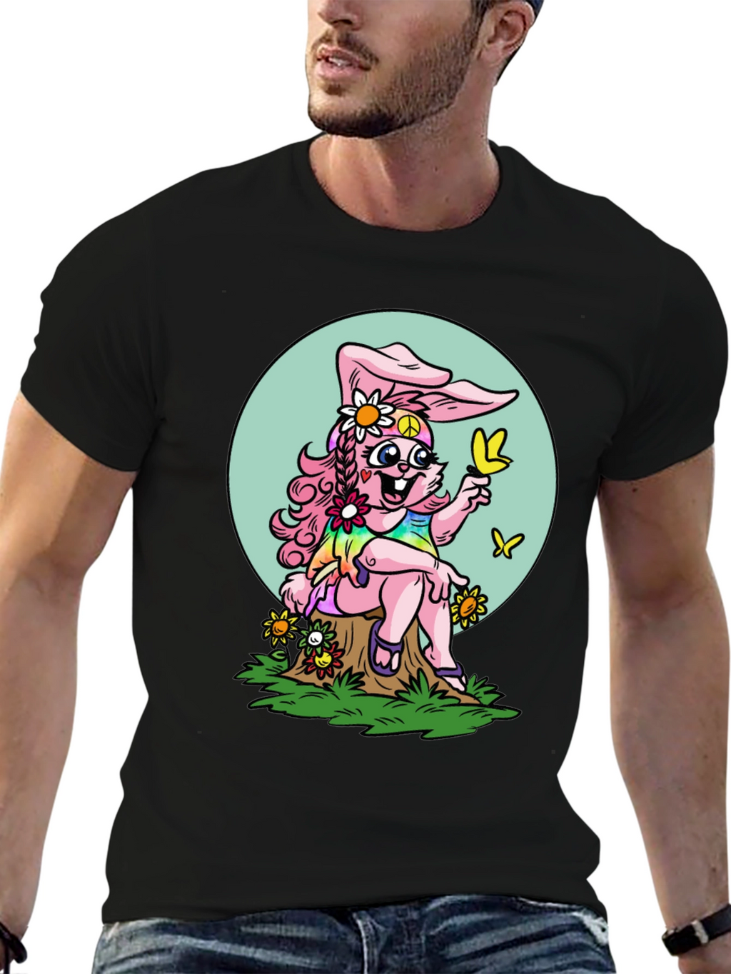Hippie Bunny Graphic Tee - Peace Love & Butterflies