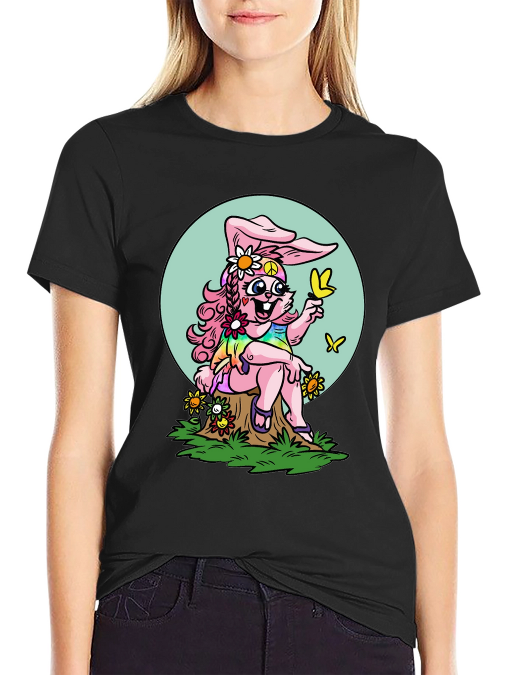Hippie Bunny Graphic Tee - Peace Love & Butterflies