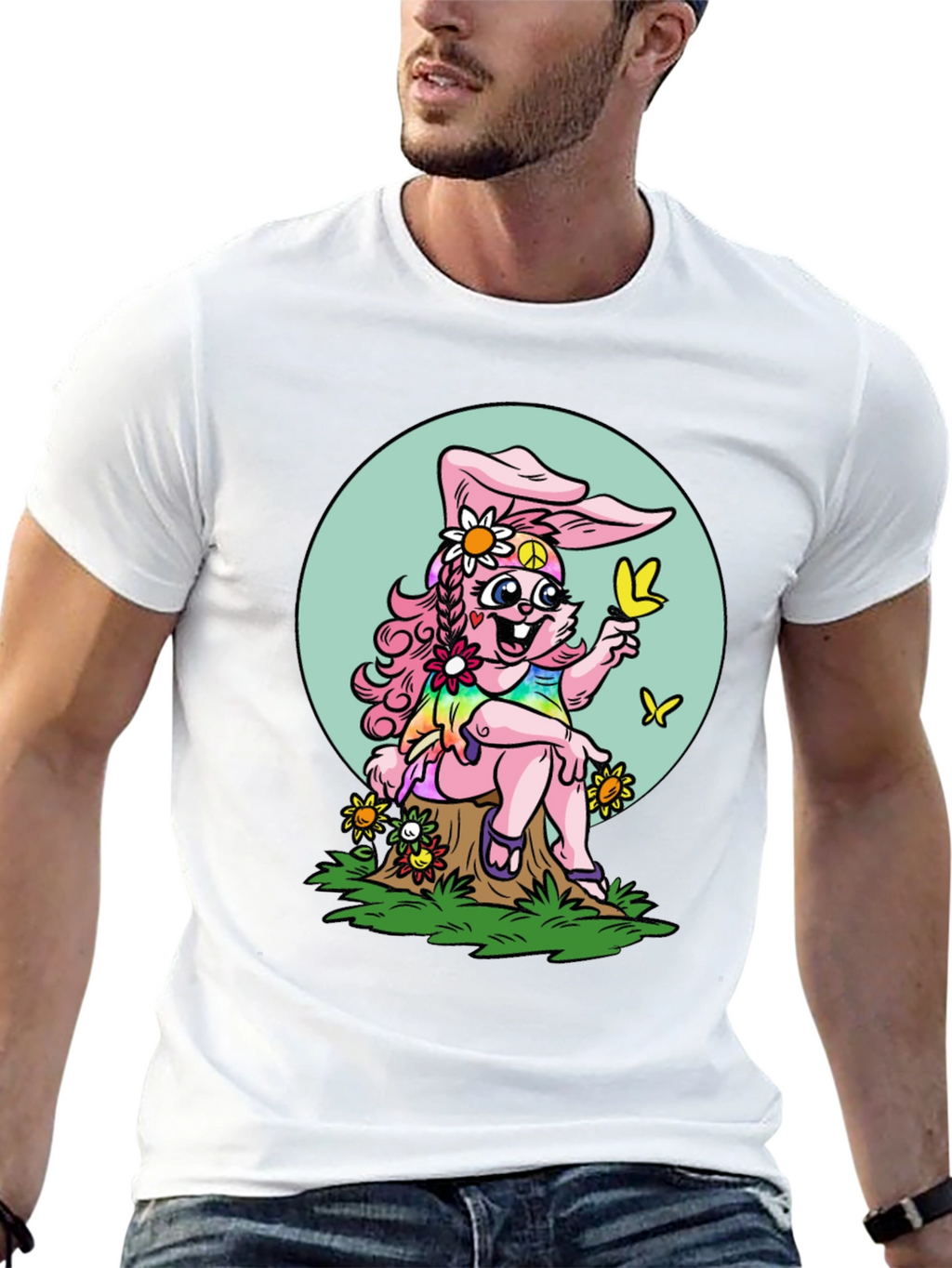 Hippie Bunny Graphic Tee - Peace Love & Butterflies