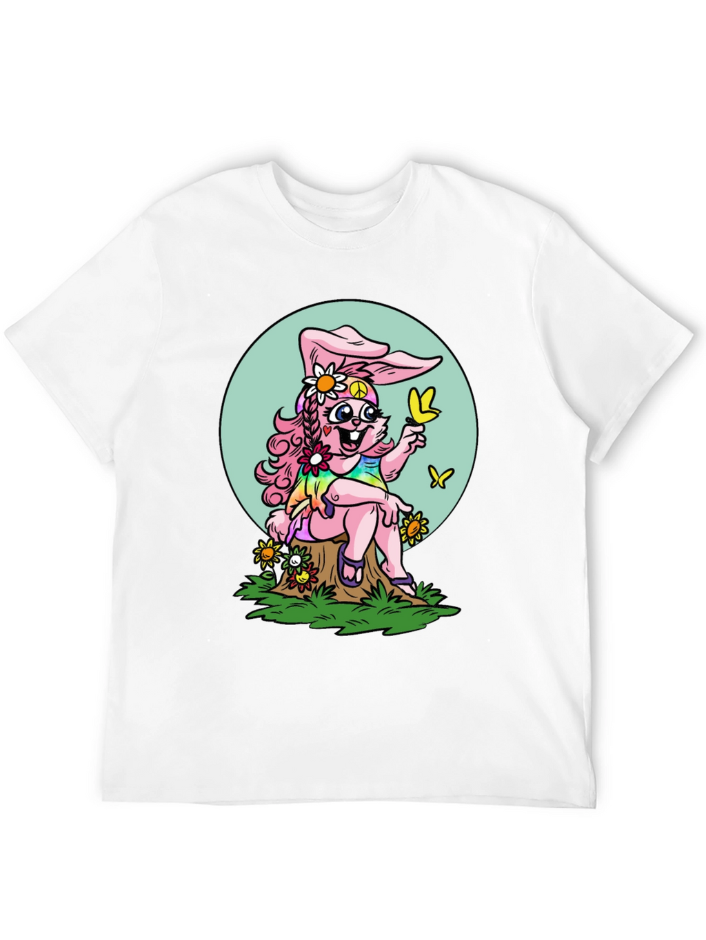 Hippie Bunny Graphic Tee - Peace Love & Butterflies