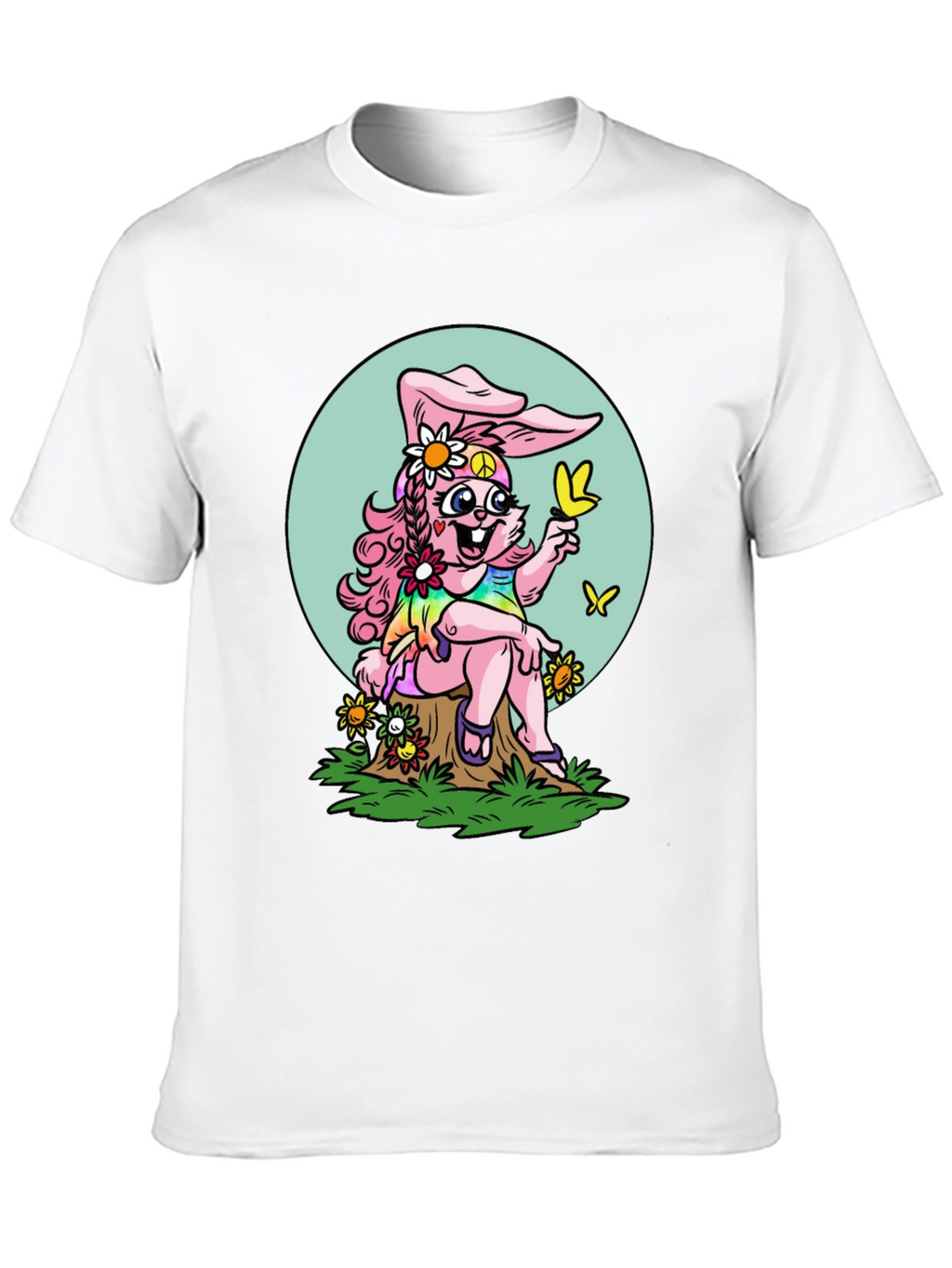 Hippie Bunny Graphic Tee - Peace Love & Butterflies