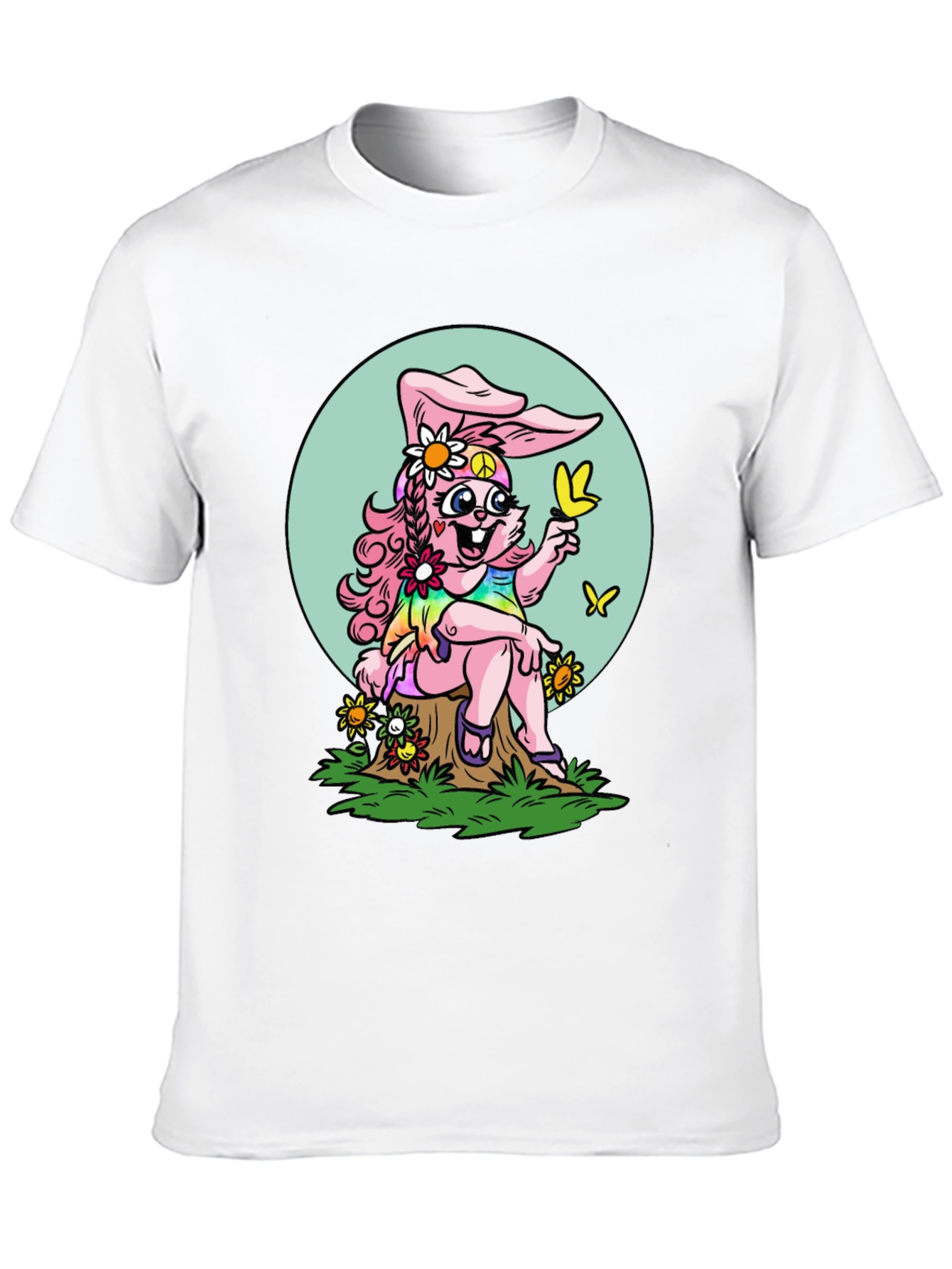 Hippie Bunny Graphic Tee - Peace Love & Butterflies