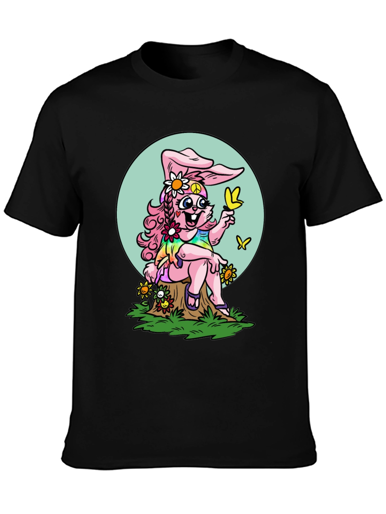Hippie Bunny Graphic Tee - Peace Love & Butterflies