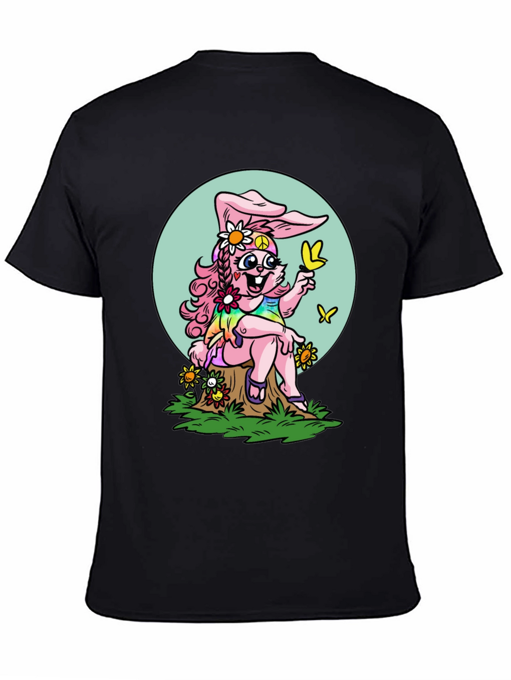 Hippie Bunny Graphic Tee - Peace Love & Butterflies