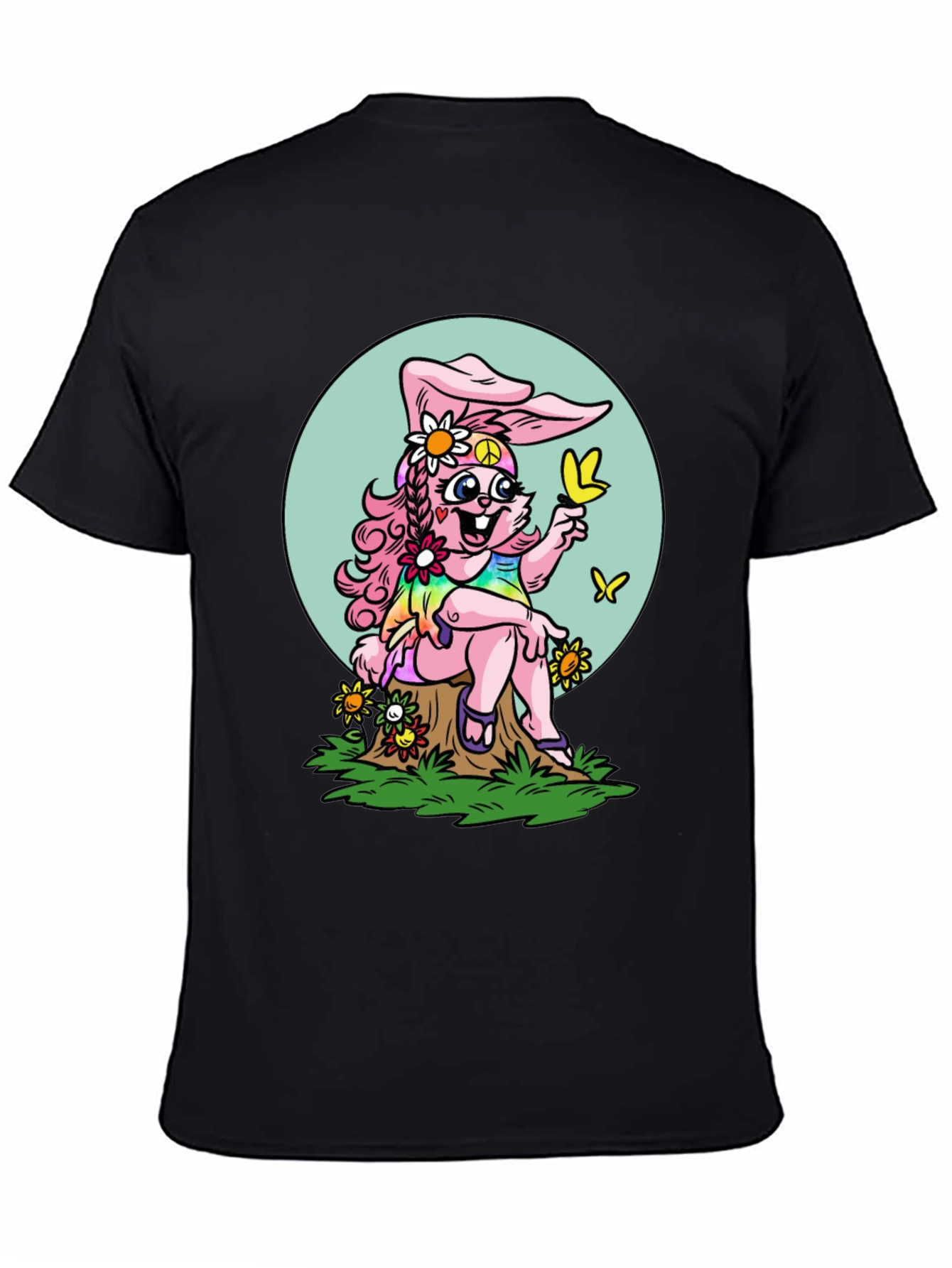 Hippie Bunny Graphic Tee - Peace Love & Butterflies
