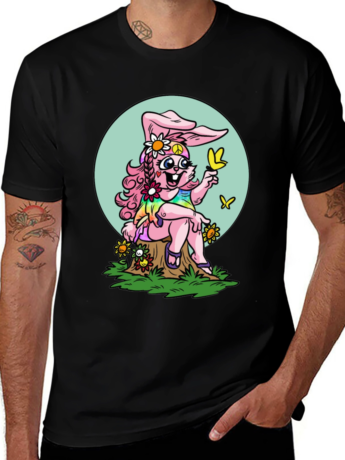 Hippie Bunny Graphic Tee - Peace Love & Butterflies