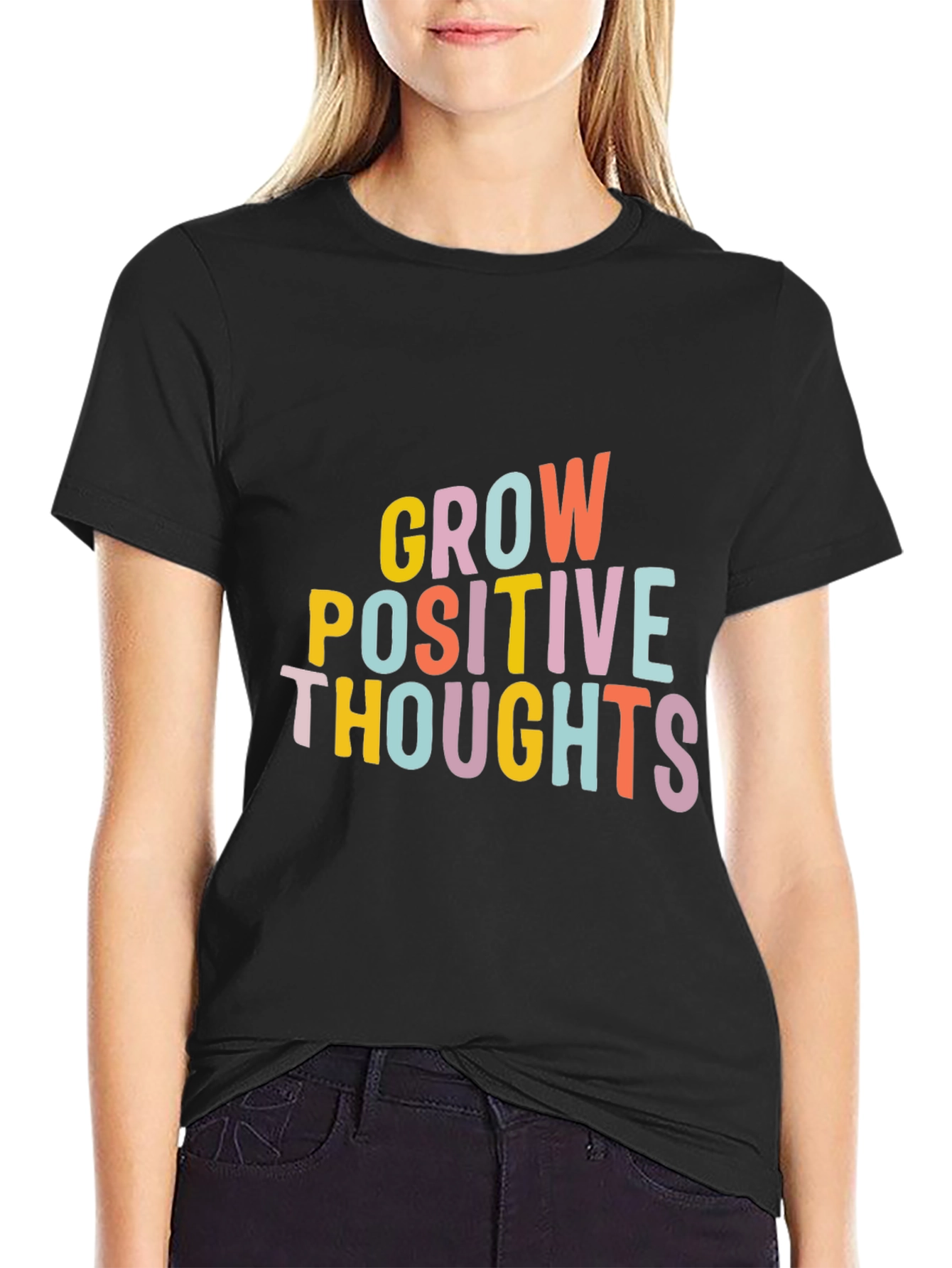 Grow Positive Thoughts Black Graphic Tee