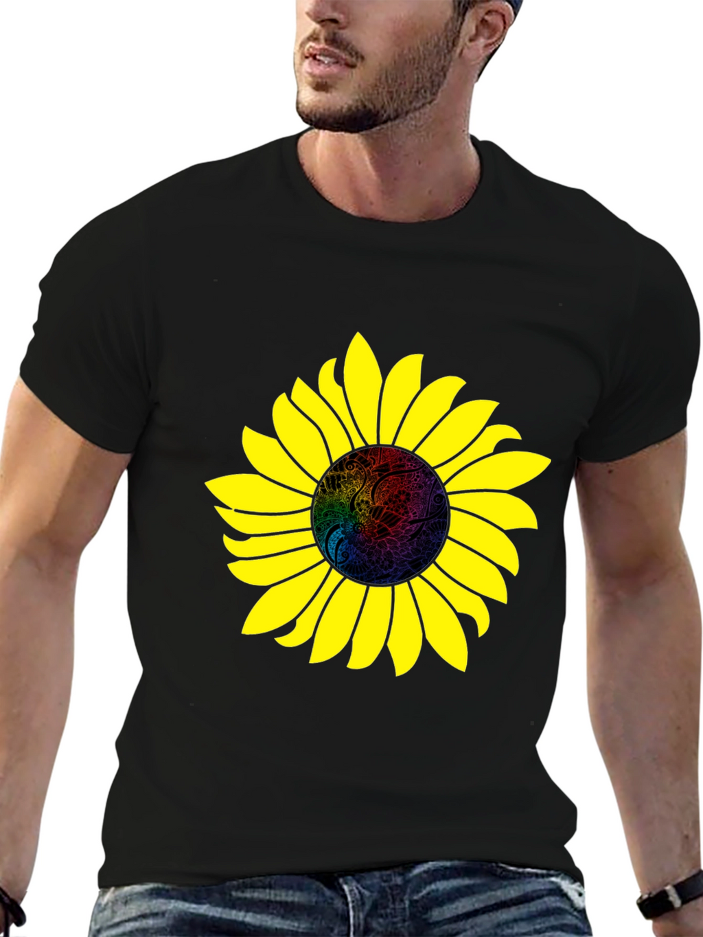 Sunflower Graphic Print Black T-Shirt
