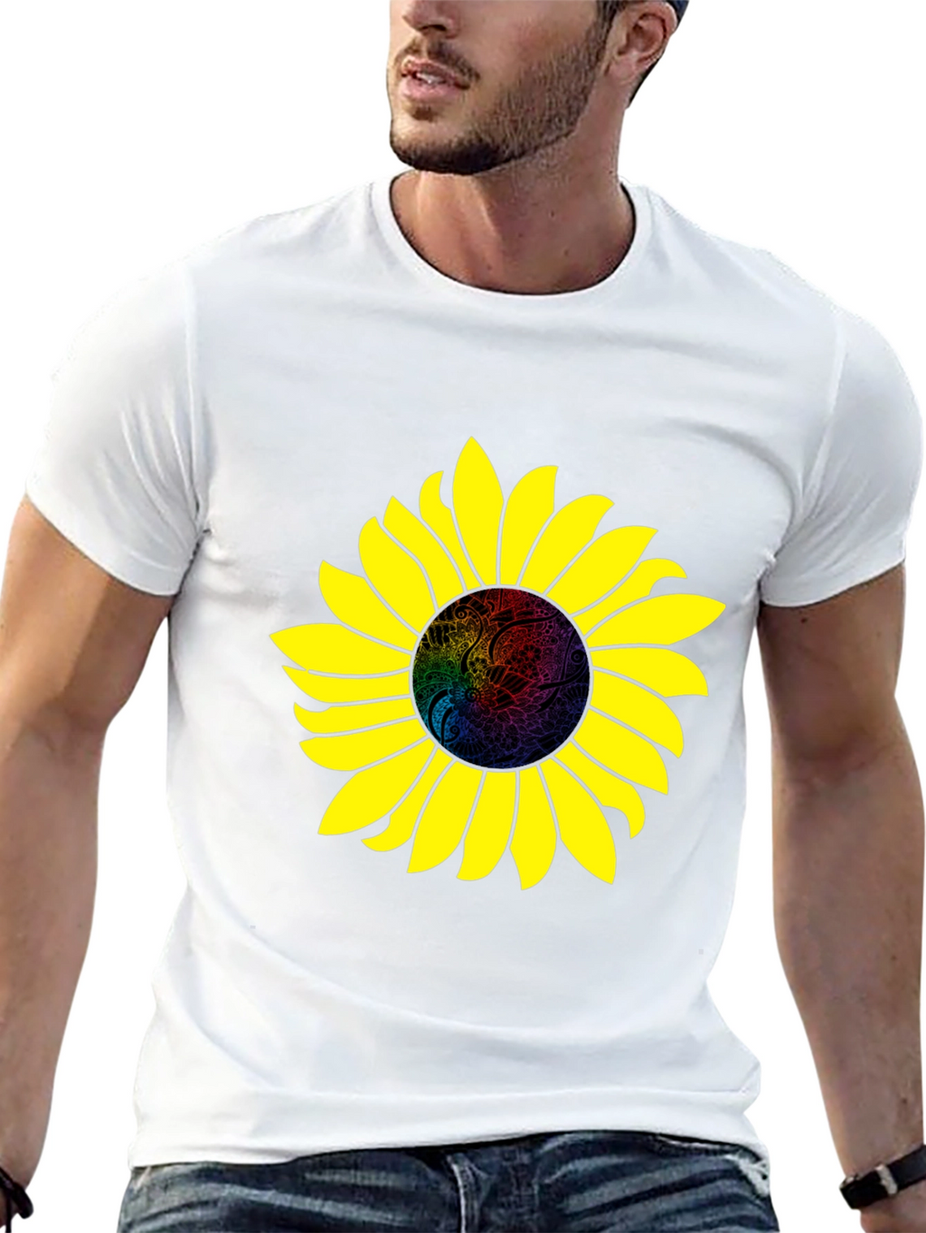 Sunflower Graphic Print Black T-Shirt