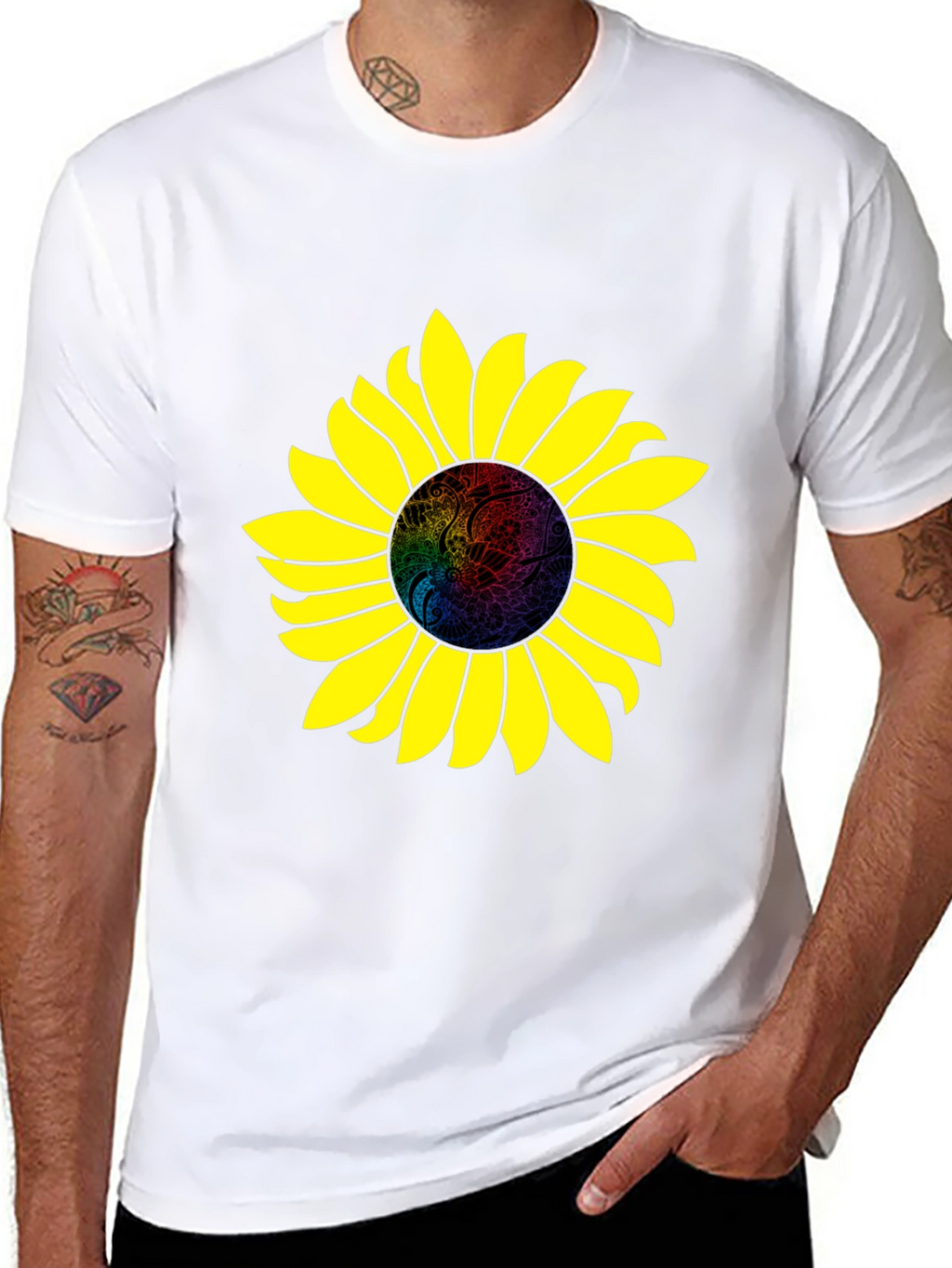 Sunflower Graphic Print Black T-Shirt