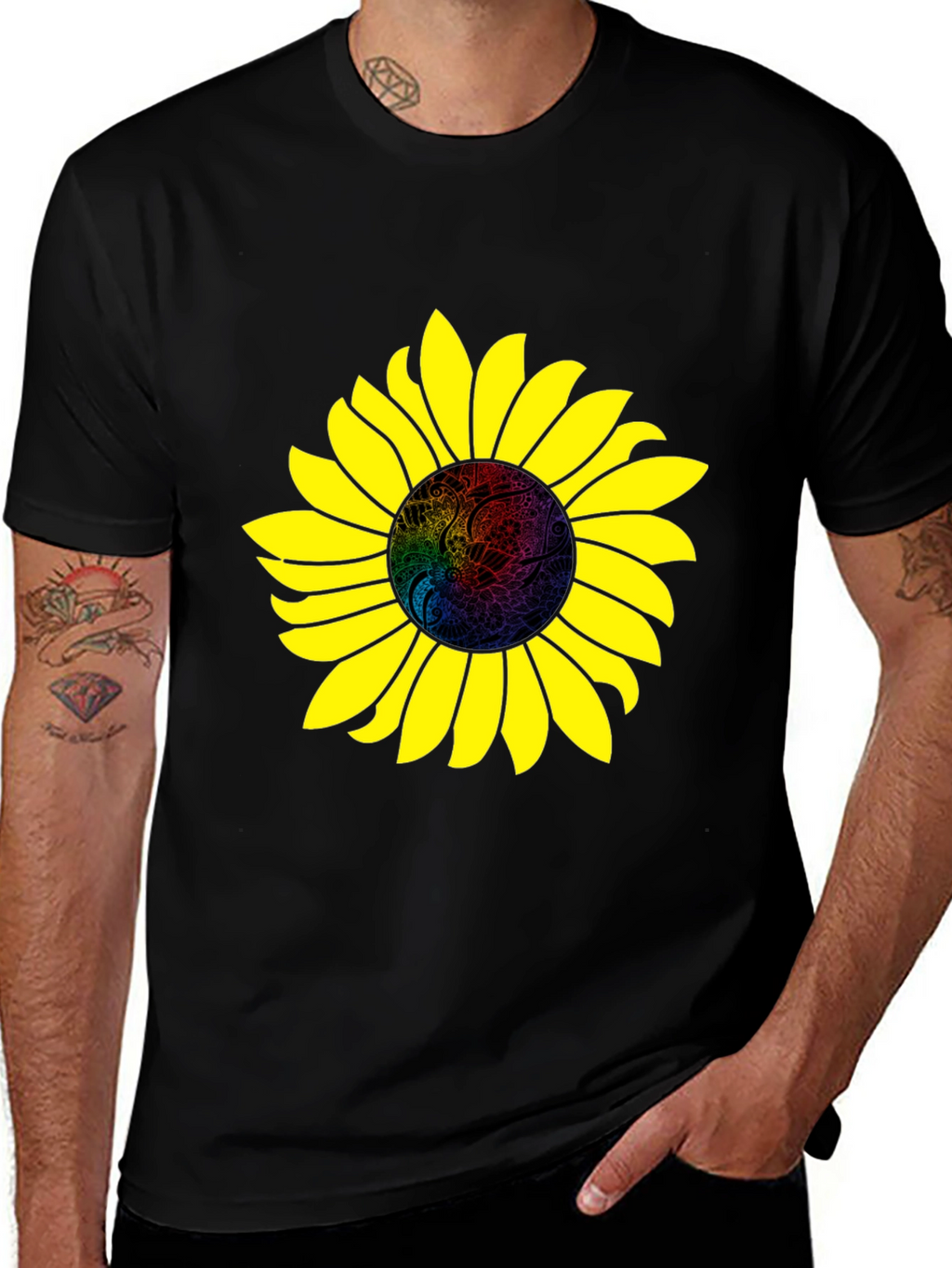 Sunflower Graphic Print Black T-Shirt